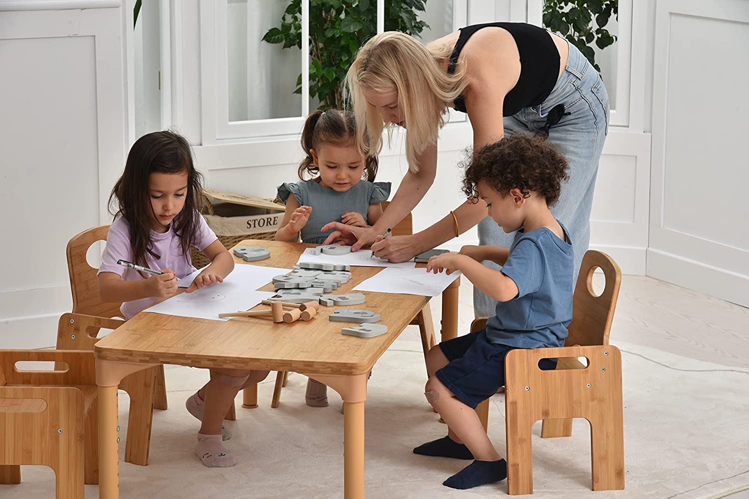 Adrian - Bamboo Toddler Table and Chair 5 Piece Set Indoor Avenlur.com   