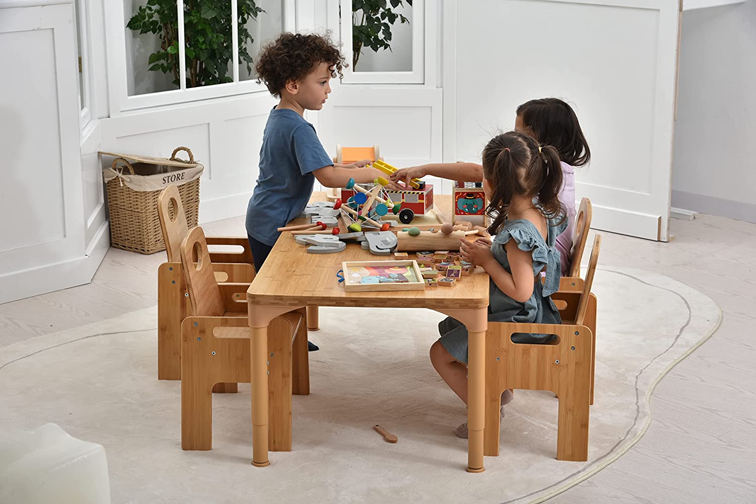 Adrian - Bamboo Toddler Table and Chair 5 Piece Set Indoor Avenlur.com   