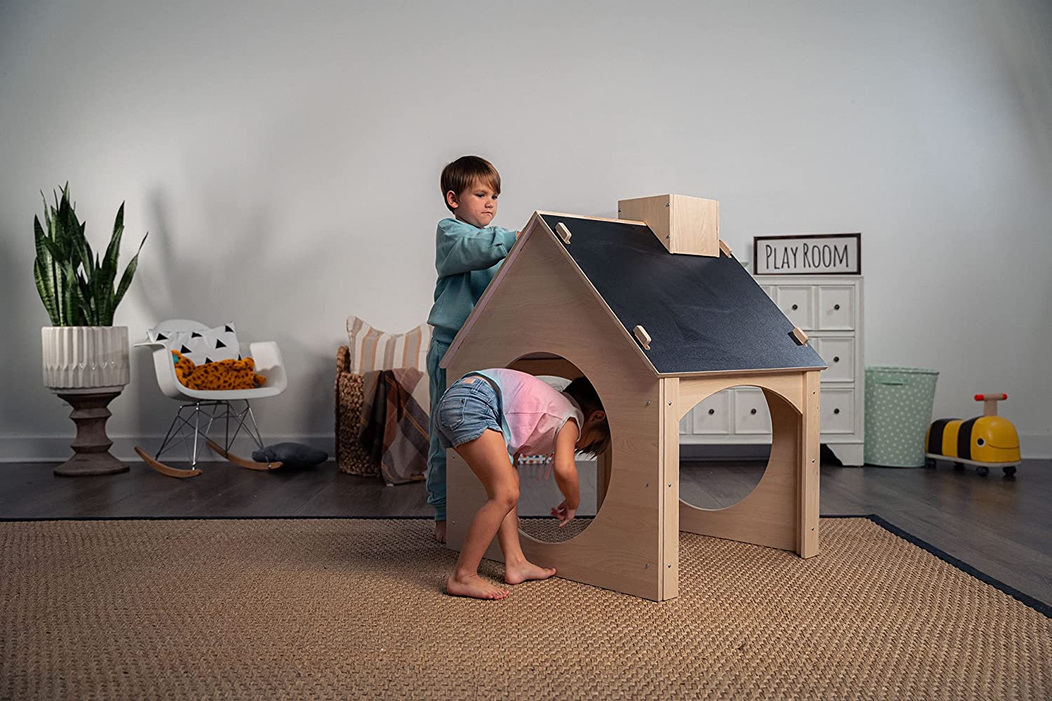 Evergreen- Children's Playhouse with Chalkboard Roof Indoor Avenlur.com   