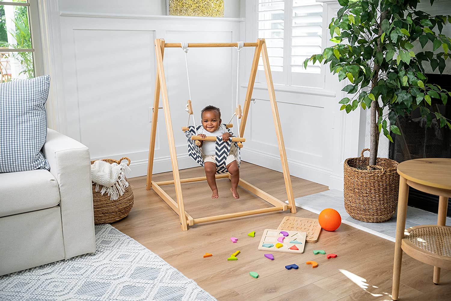 Spruce - Baby and Toddler Foldable Wooden Swing Set Indoor Avenlur.com   