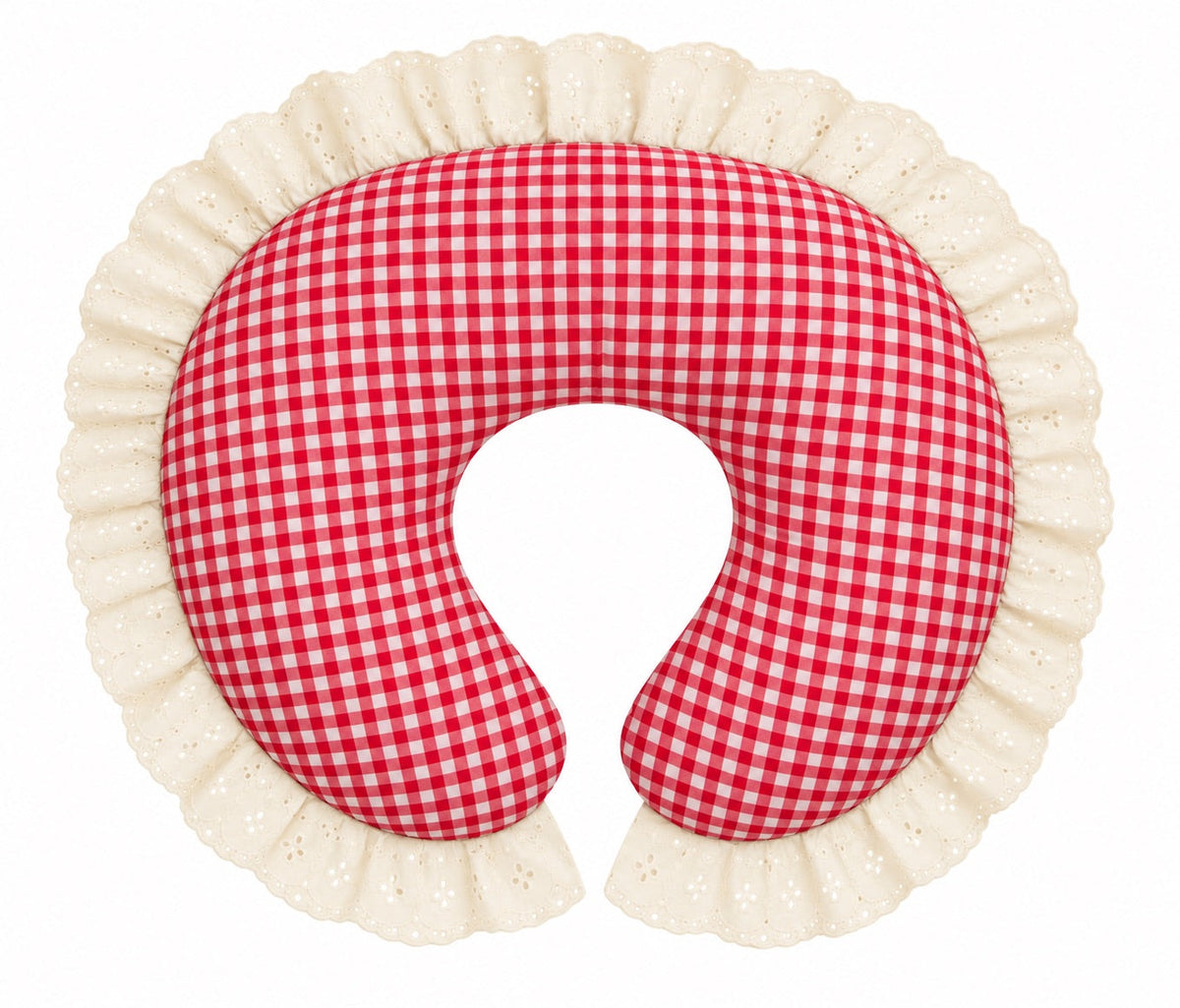 Gingham Ivory Eyelet Ruffle Original Nursing Pillow Cover