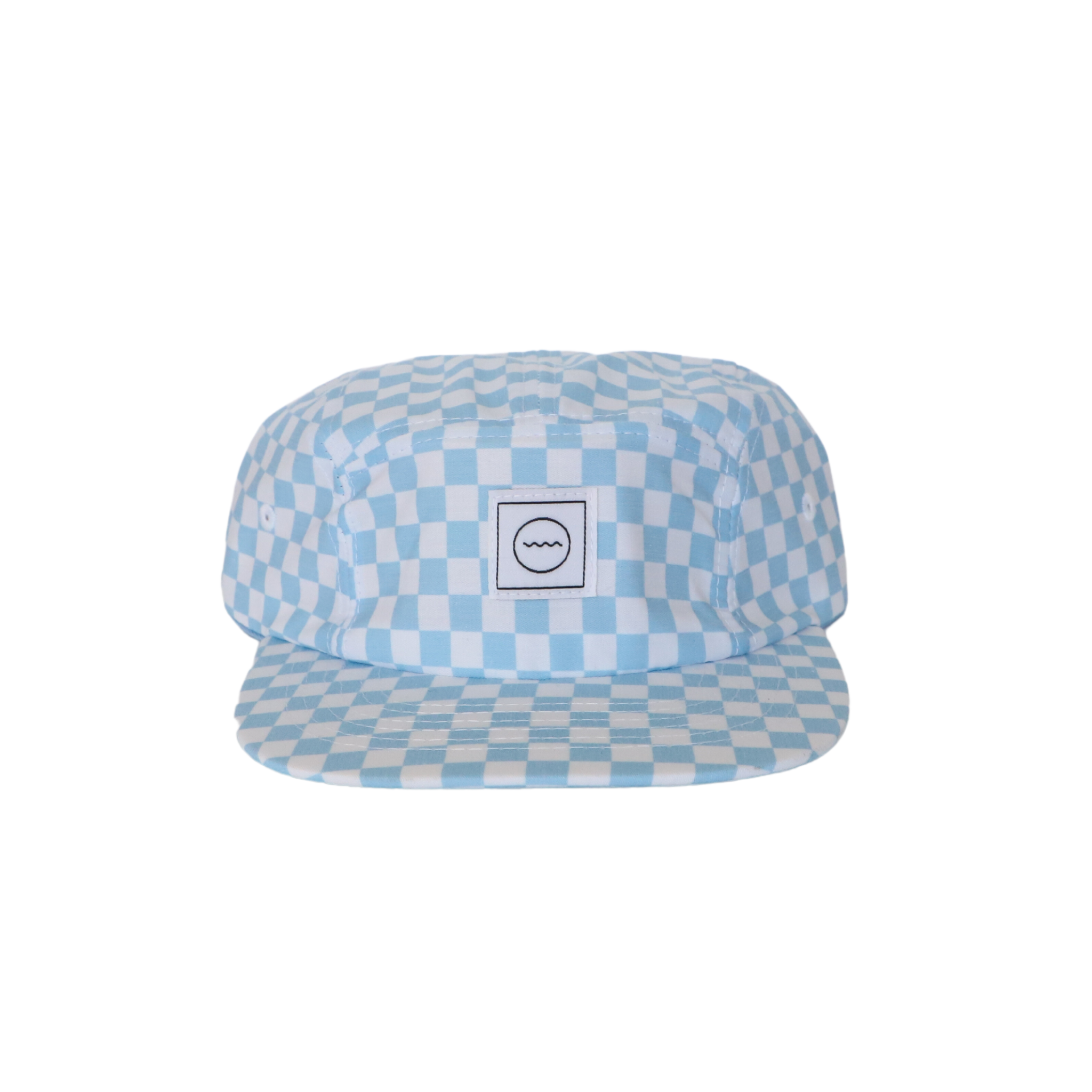 Cotton Five-Panel Hat in Blue Check