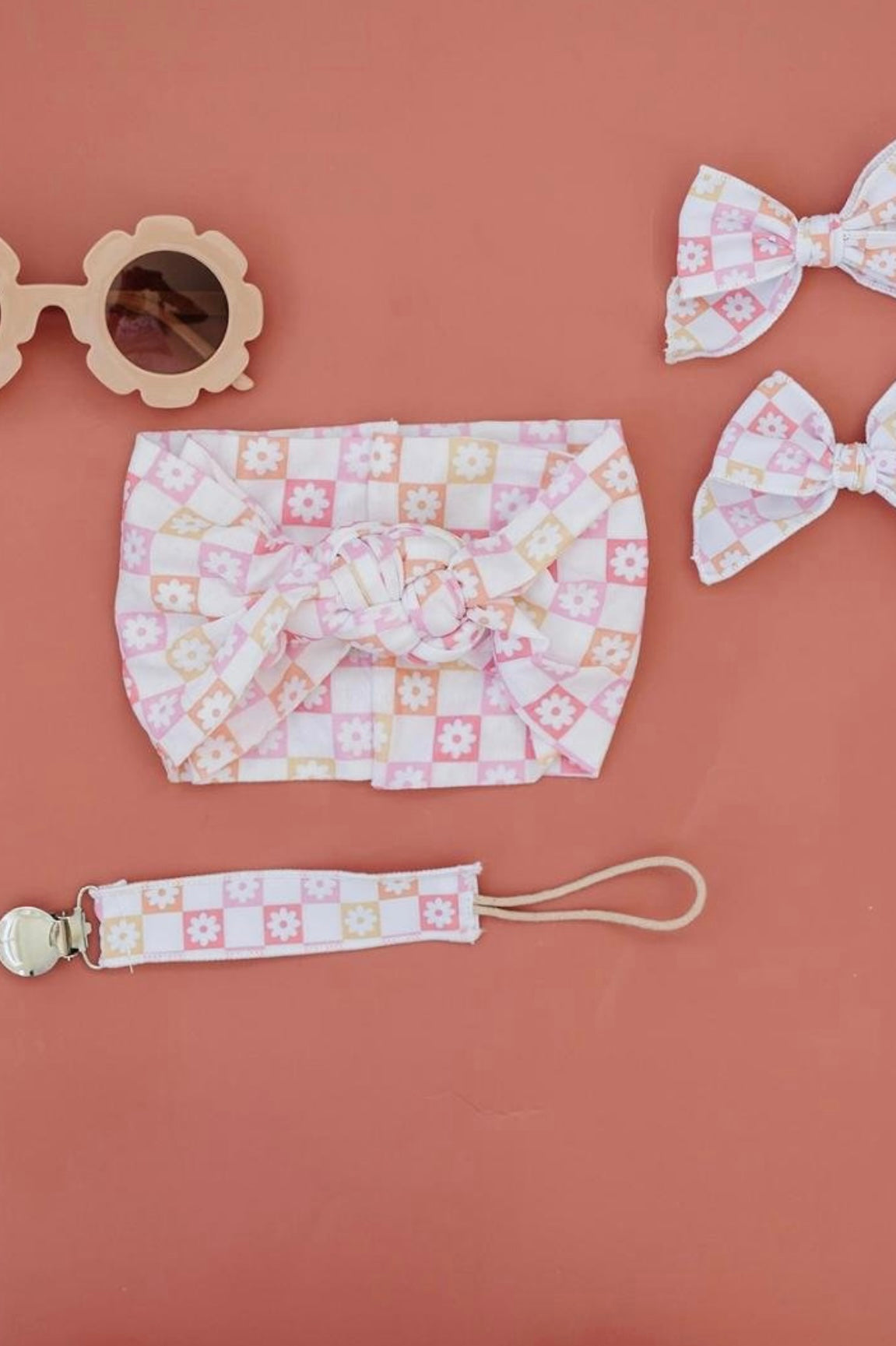 Flower Check Pacifier Clip