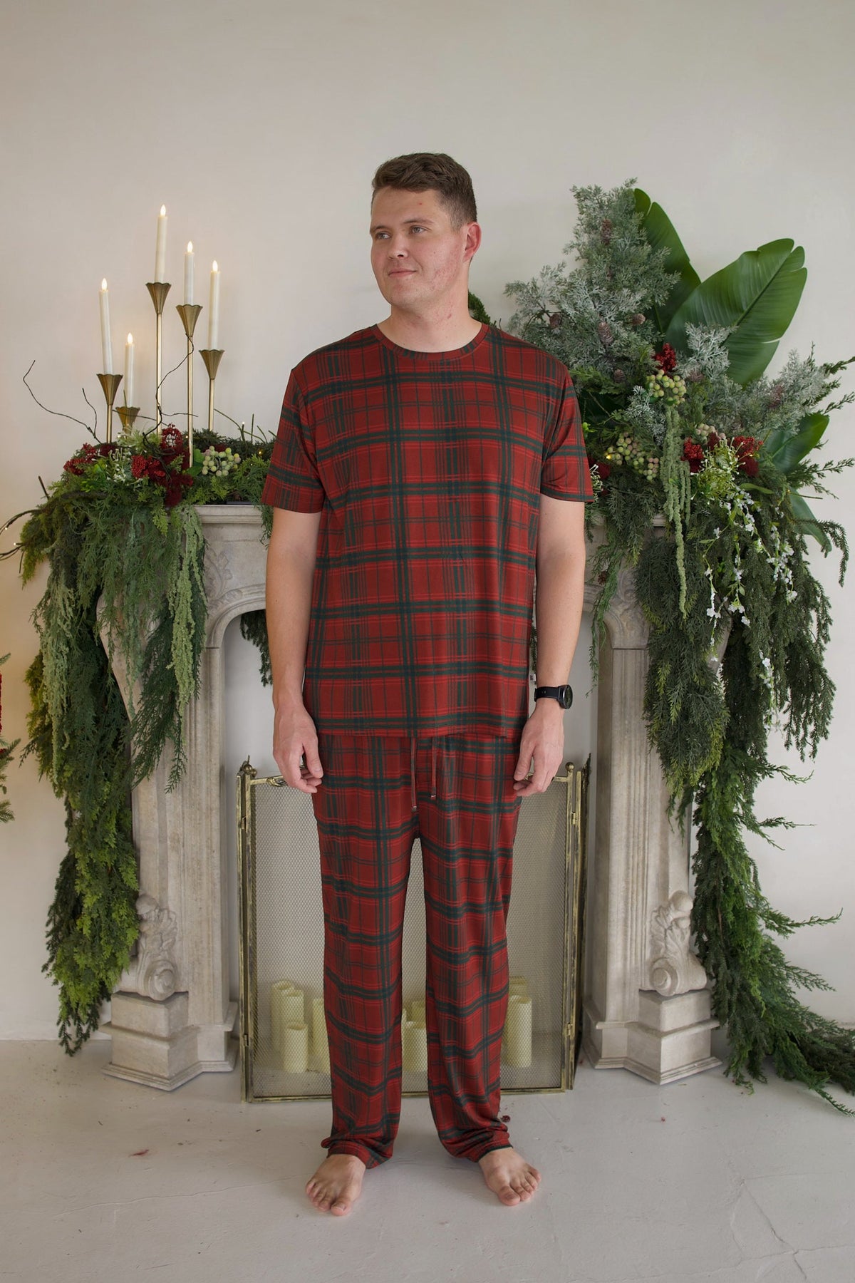Men's Short Sleeve Pajamas | Christmas Plaid