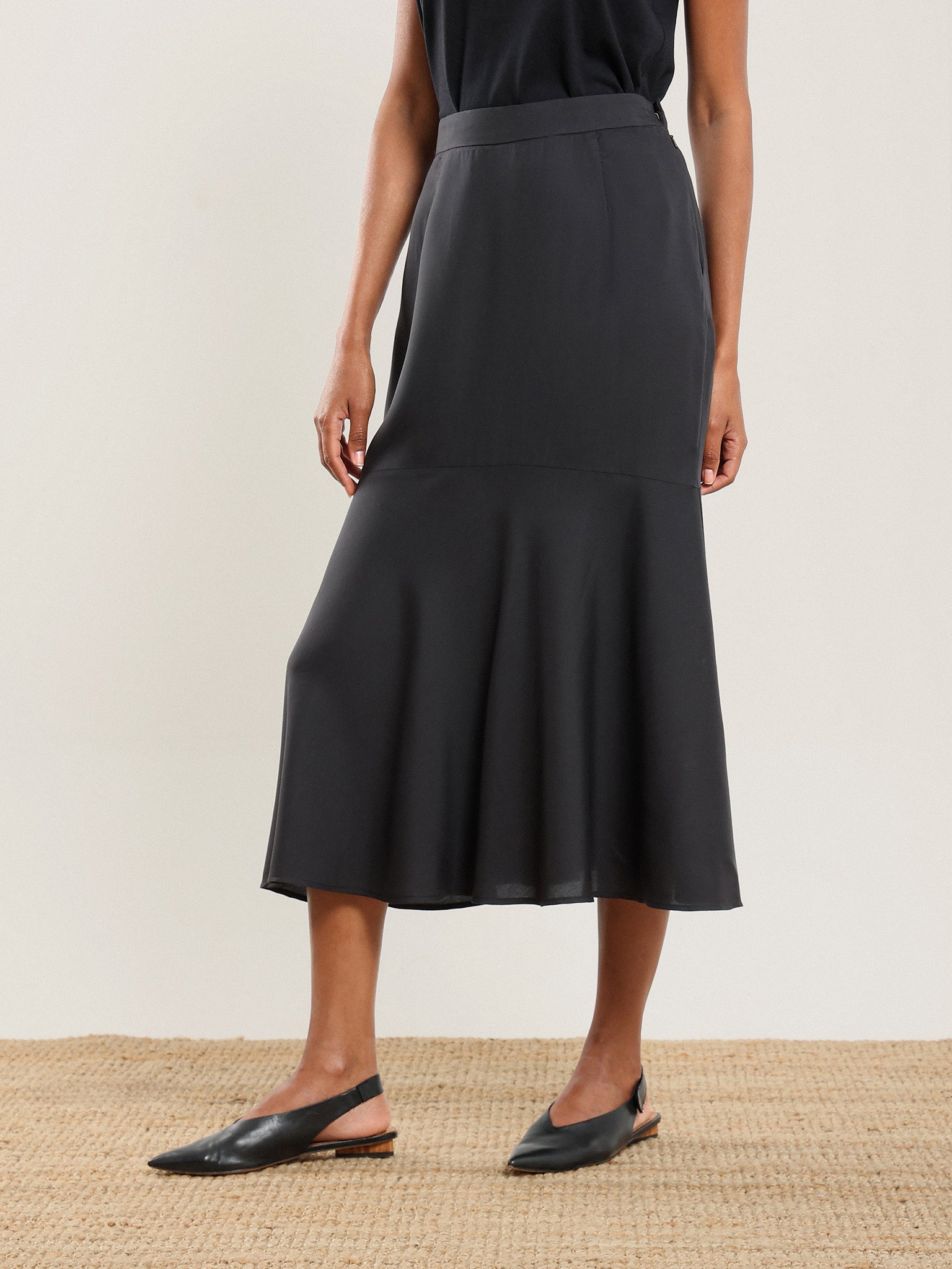 Tencel Flared Skirt - Black