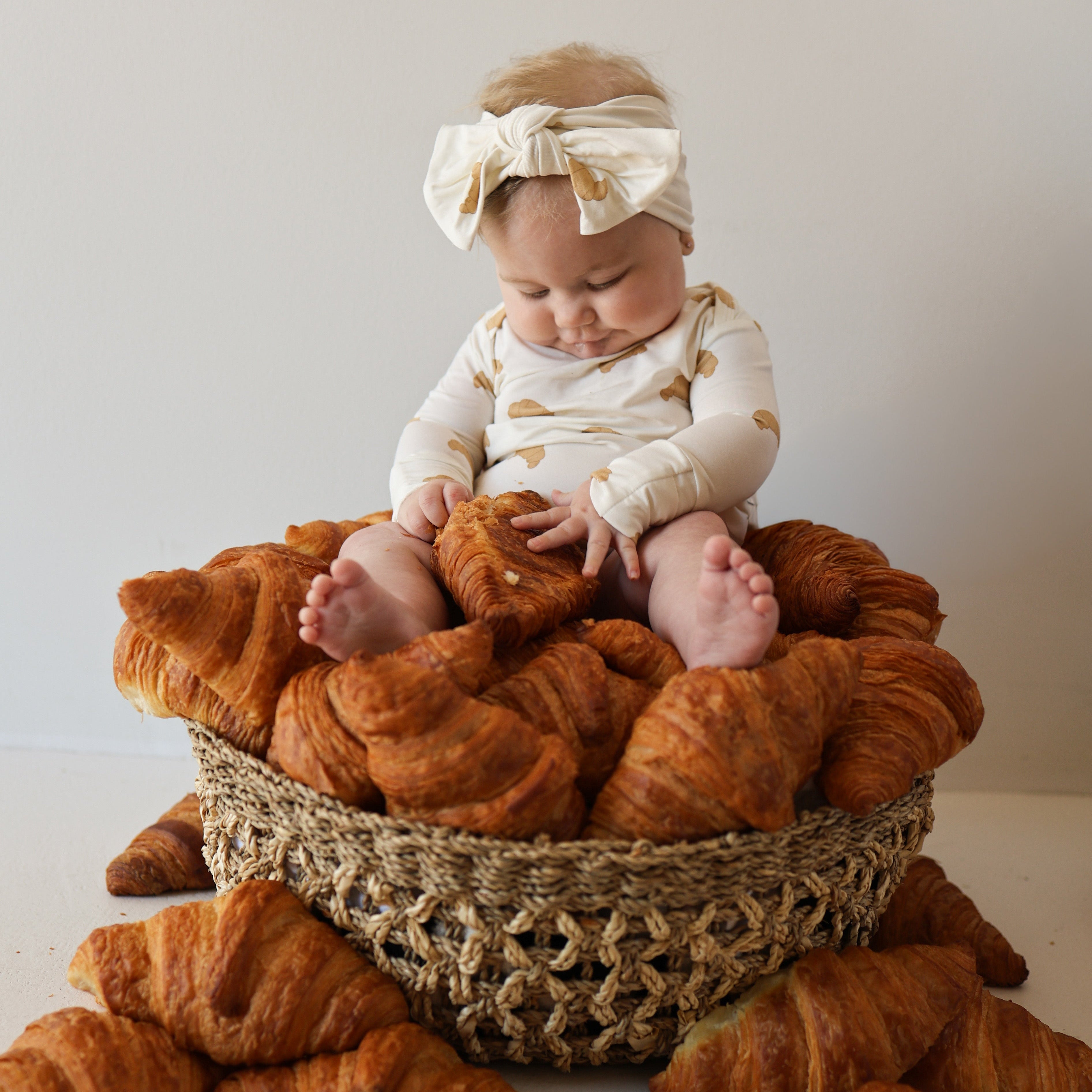 Long Sleeve Bamboo Snapsuit | Croissants
