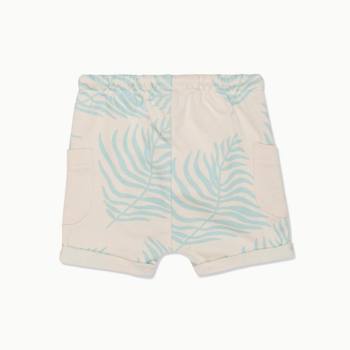 Recycled Cotton Palm Leaf Baby Shorts - Natural/sterling Blue