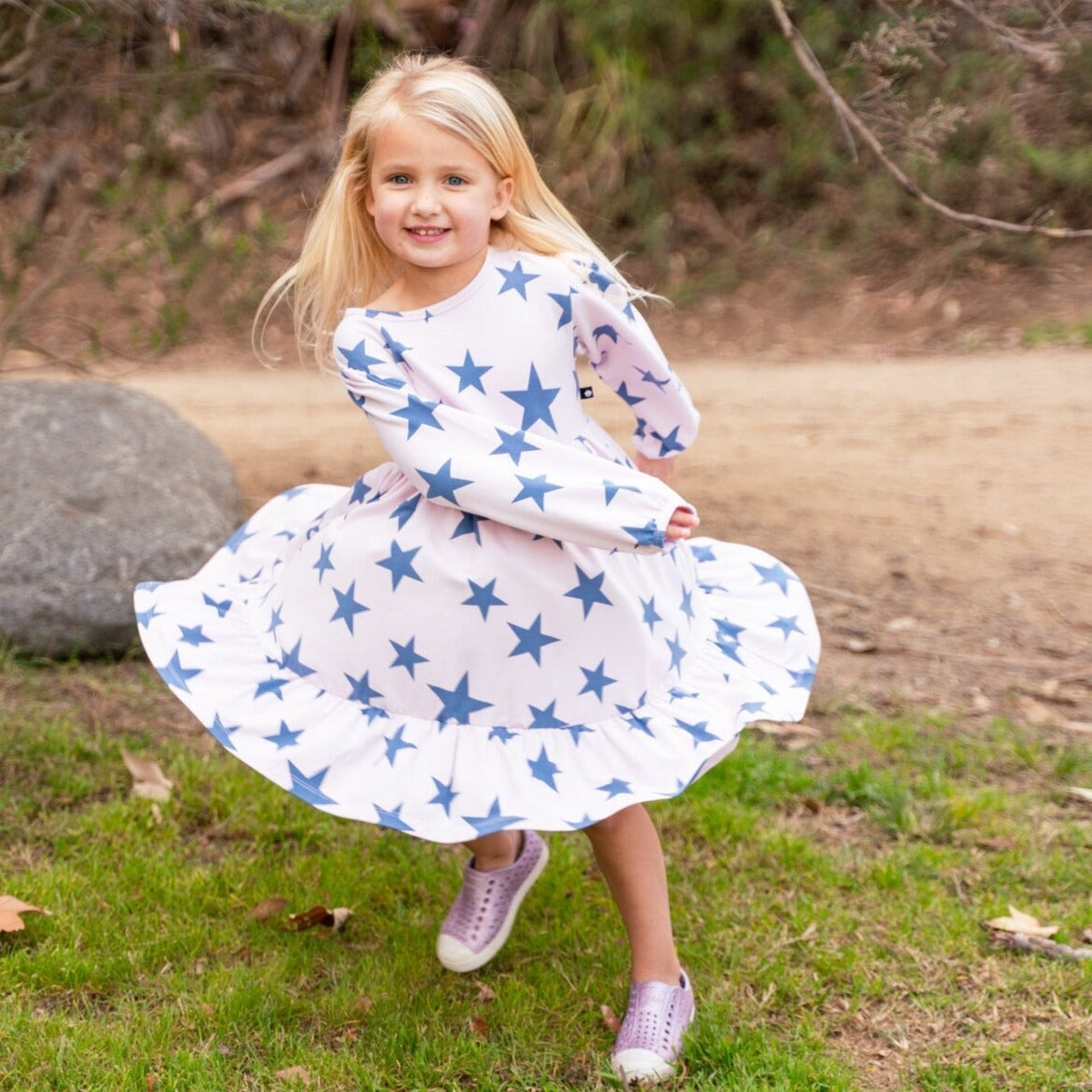 3 Tier Sweater Dress - Navy Stars - Terry