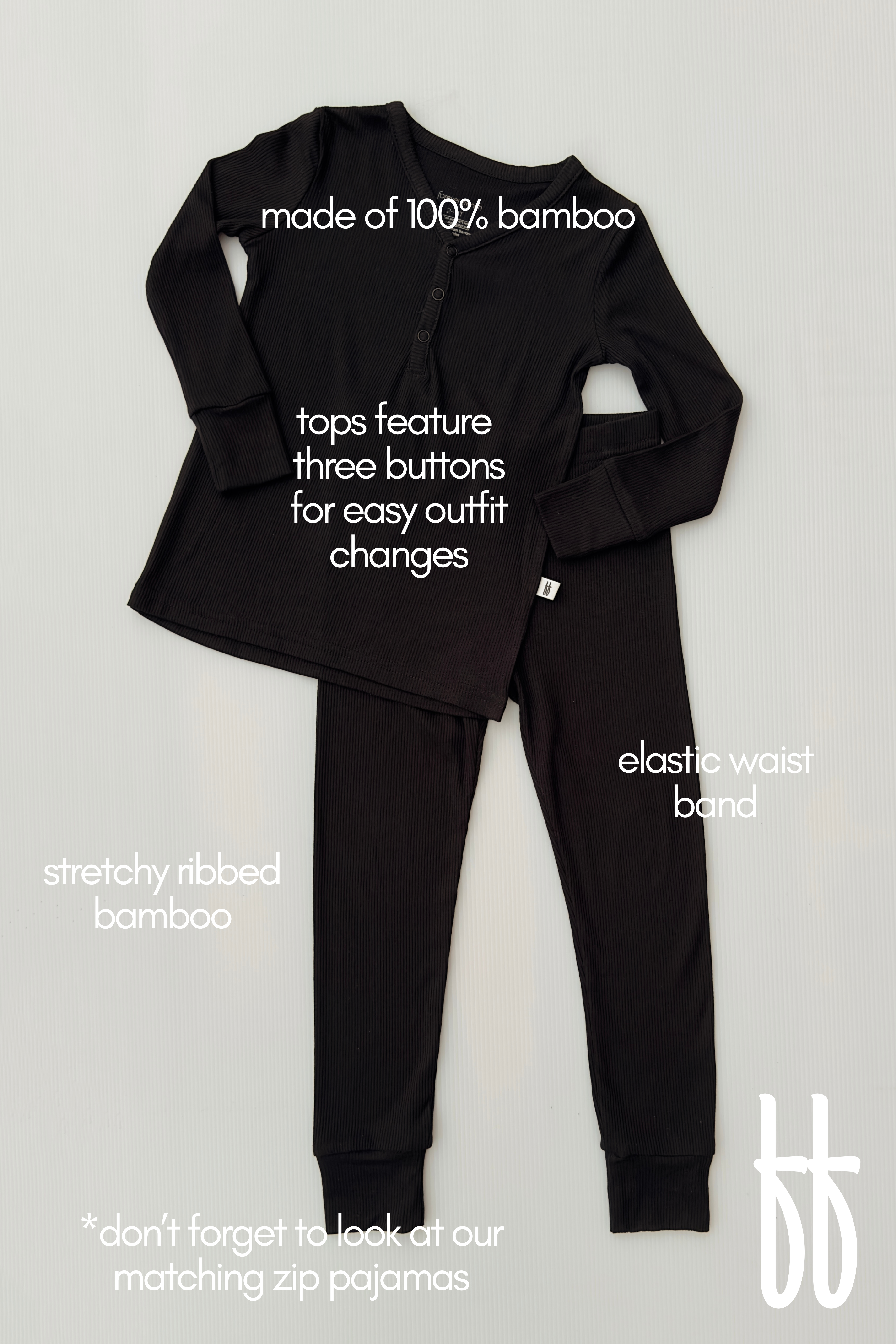 Bamboo Two Piece Pajamas | Ribbed Black