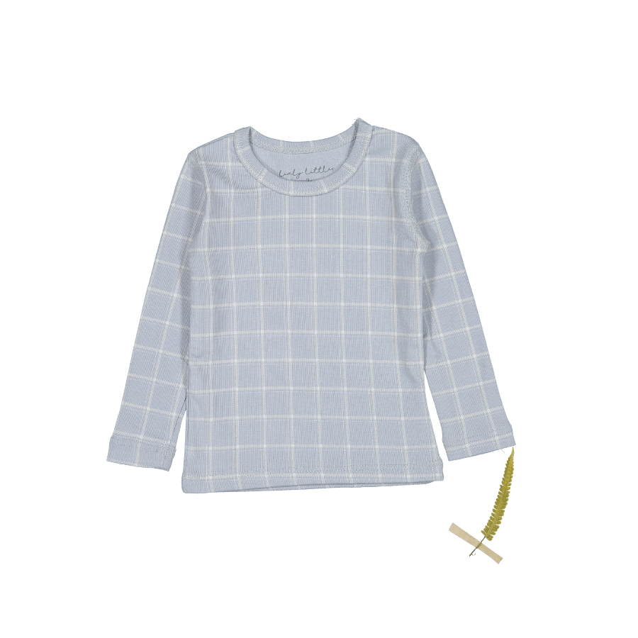 The Printed Long Sleeve Tee - Blue Grid Long Sleeve Tee Lovely Littles   