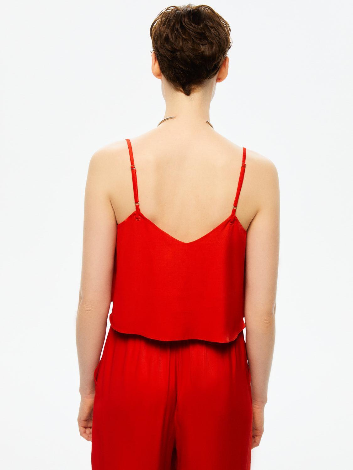 Thin Strap Crop Top - Red