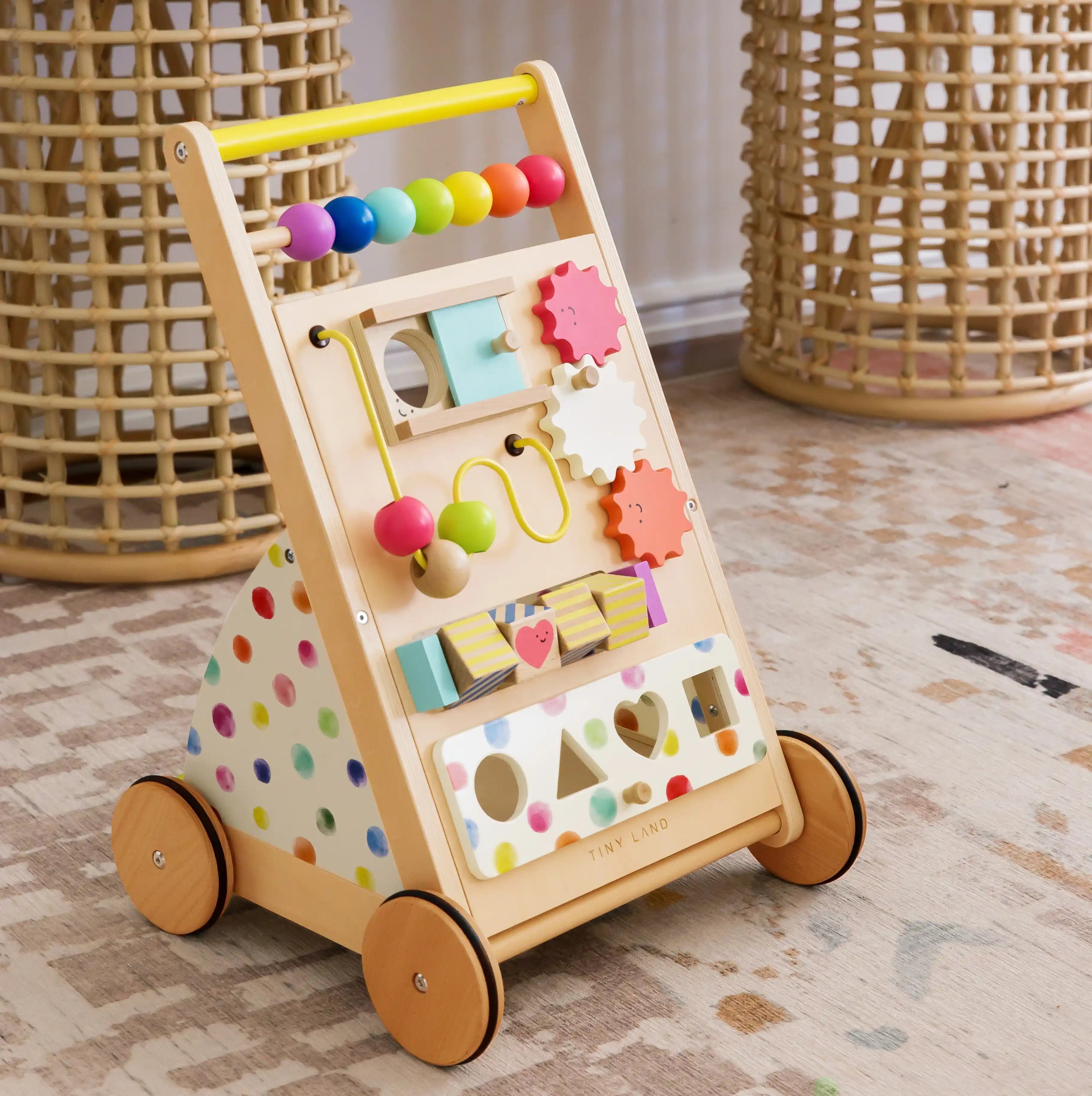 Tiny Land® Premium Natural Wooden Activity Walker