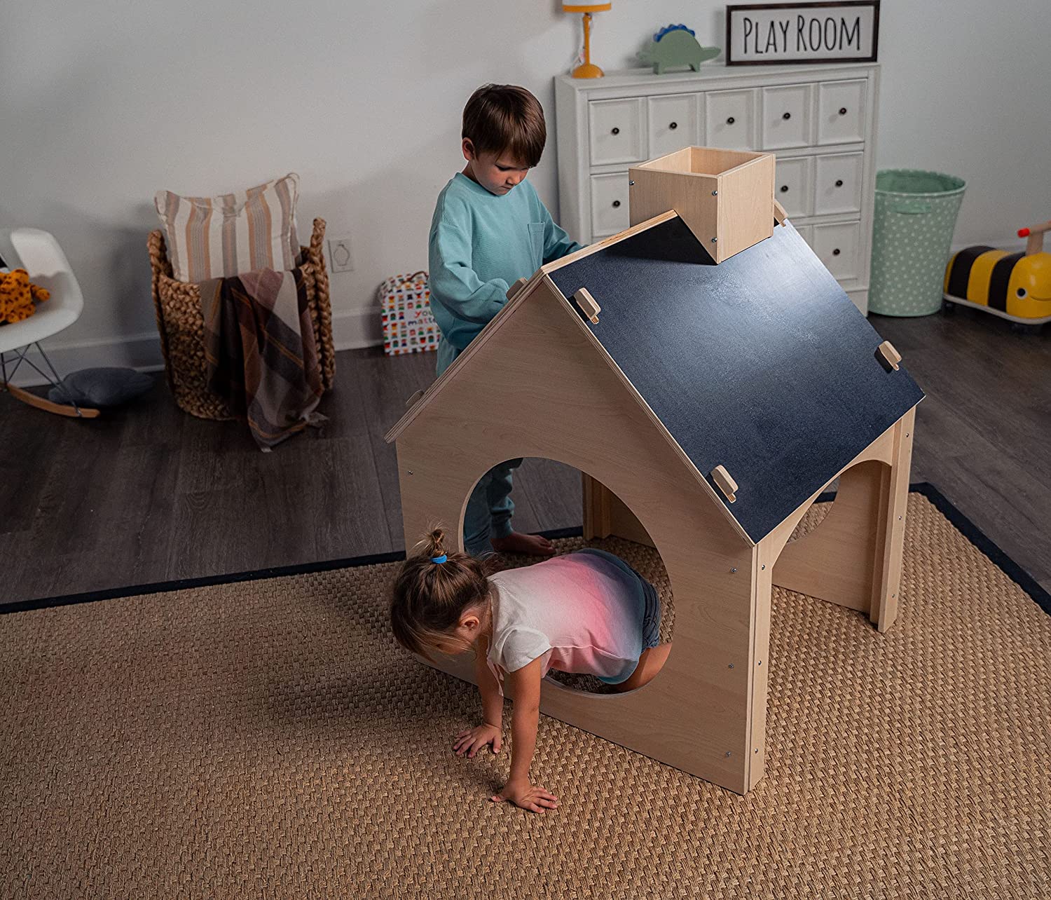 Evergreen- Children's Playhouse with Chalkboard Roof Indoor Avenlur.com   