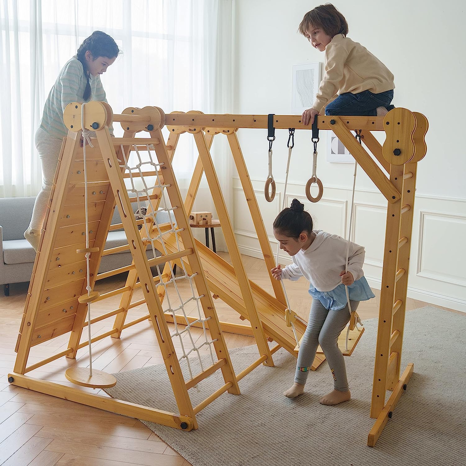 Chestnut - Outdoor and Indoor 8-in-1 Jungle Gym for Toddlers Playset Outdoor Avenlur.com   