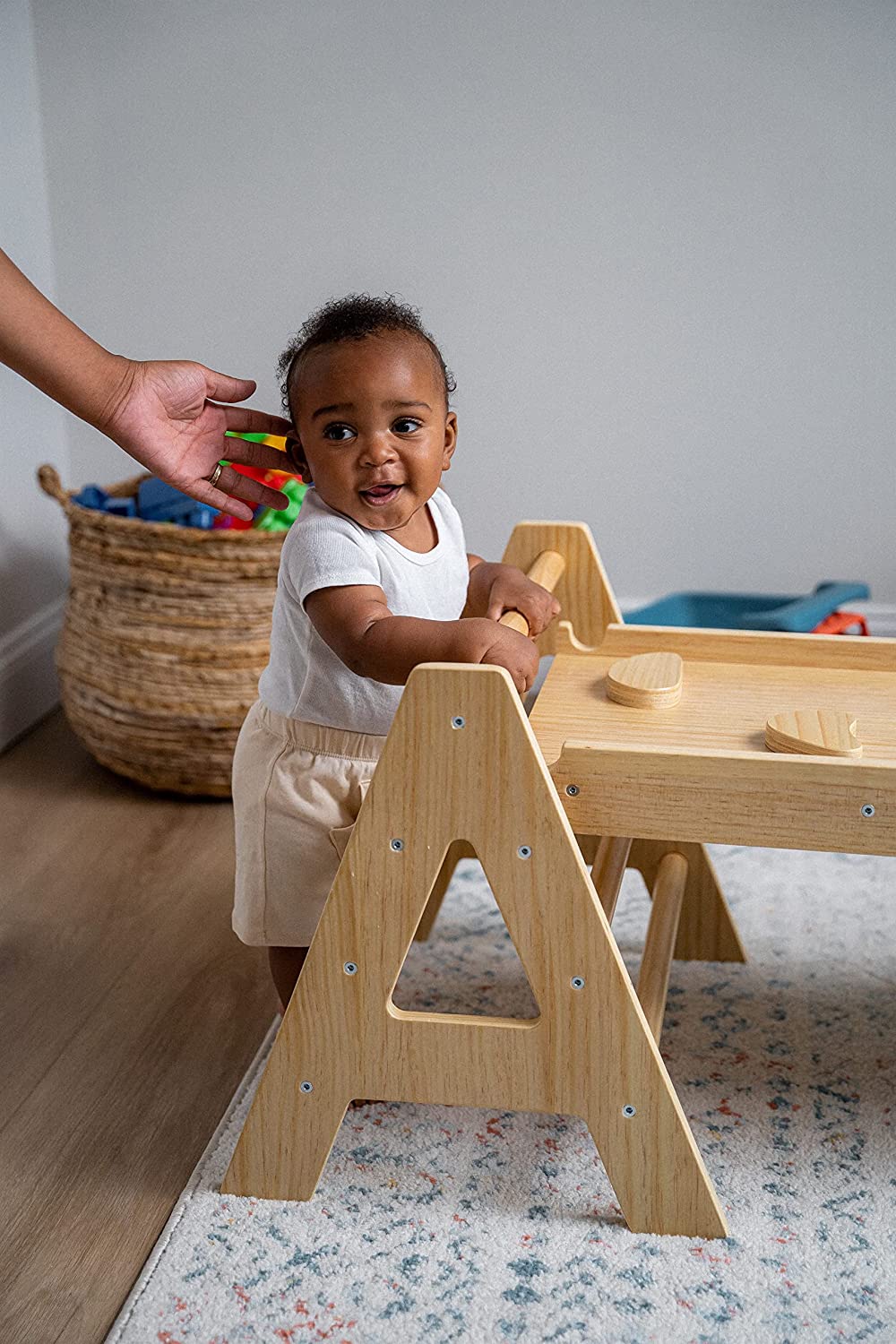 Maple - Wood Small Triangle Climbing Set with Ladder Slide and Rocker Indoor Avenlur.com   