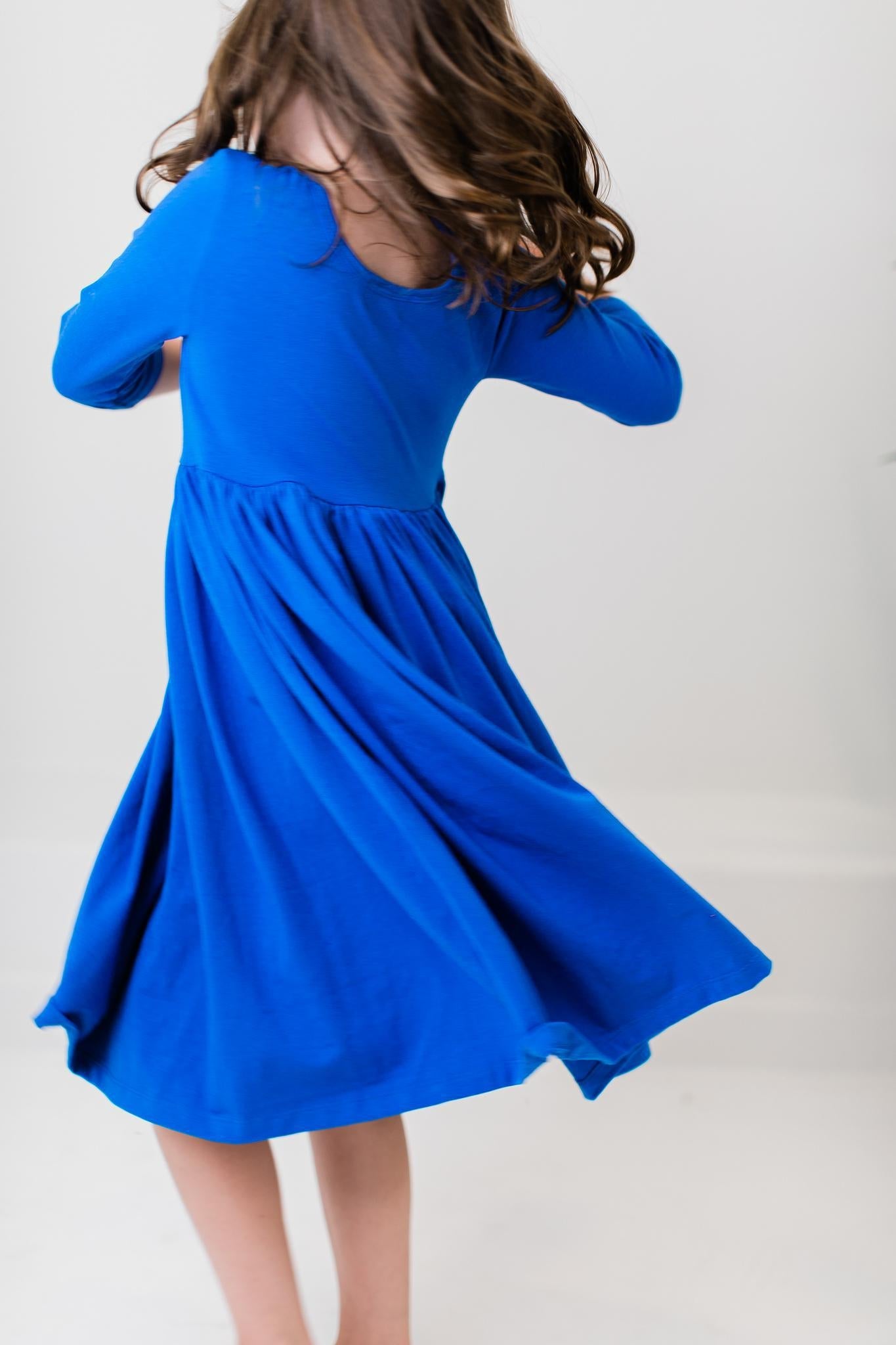 Royal Blue 3/4 Sleeve Pocket Twirl Dress