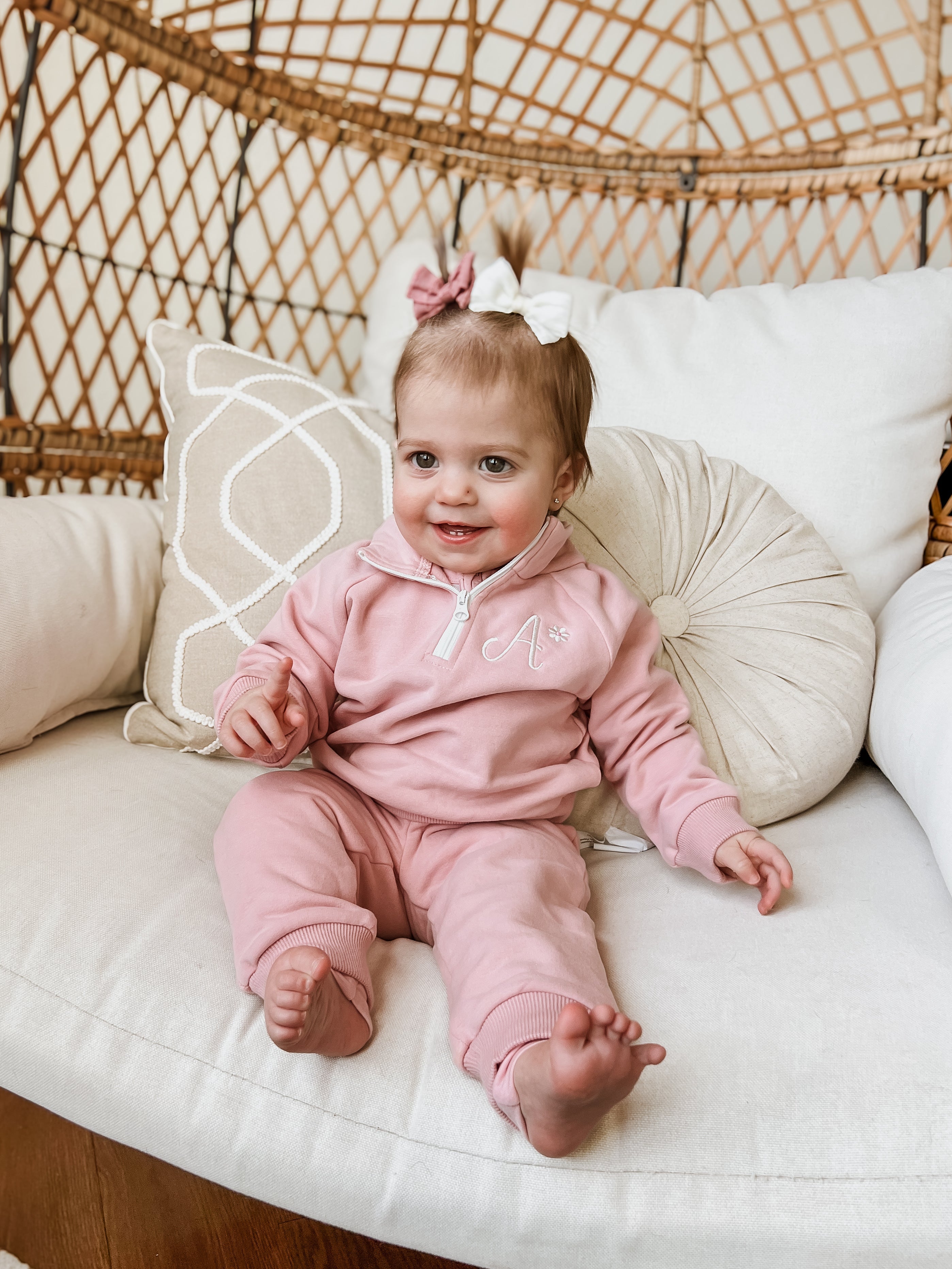 Custom Embroidered Organic Cotton Quarter Zip Set - Pink