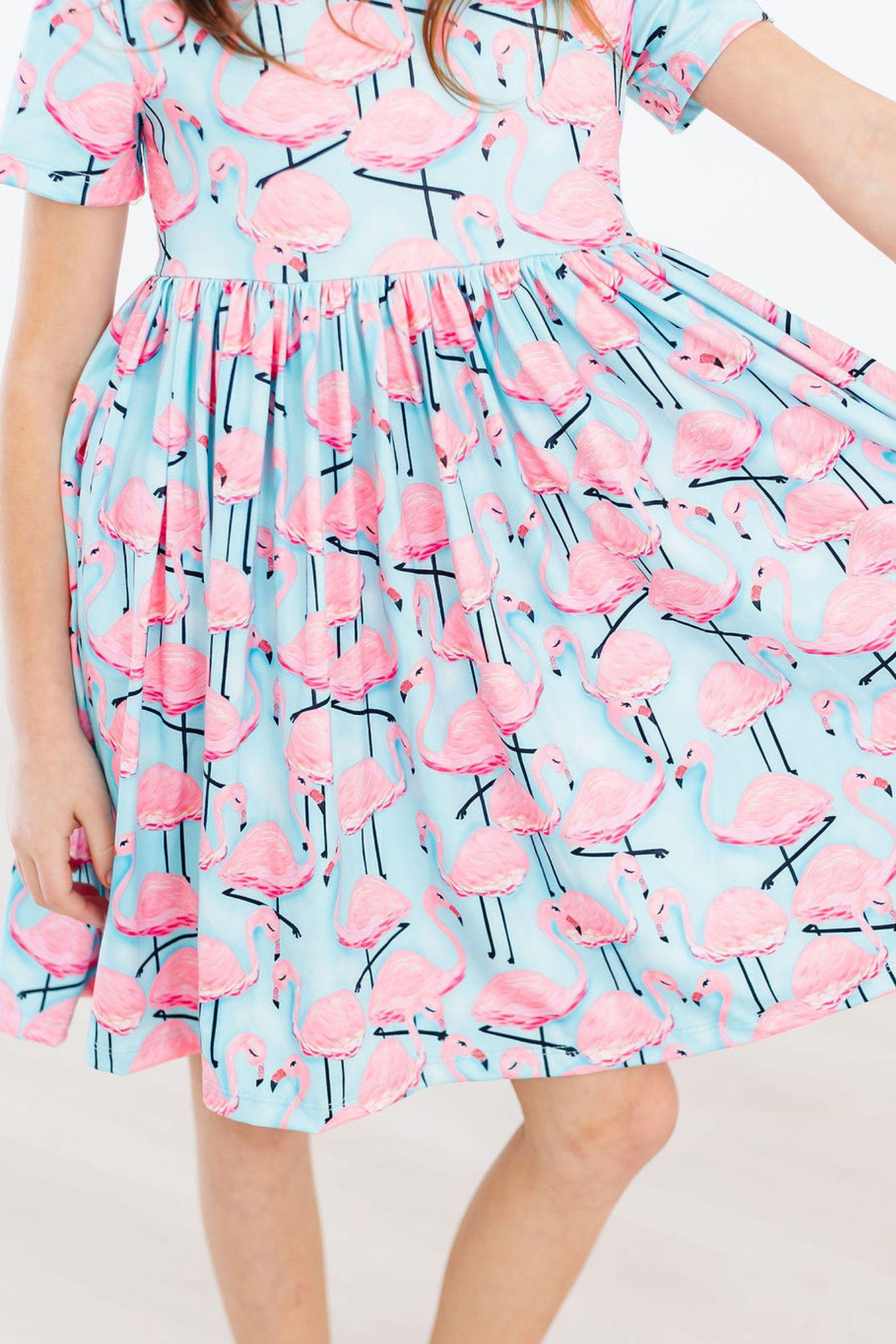 Pretty in Pink Flamingos S/S Pocket Twirl Dress