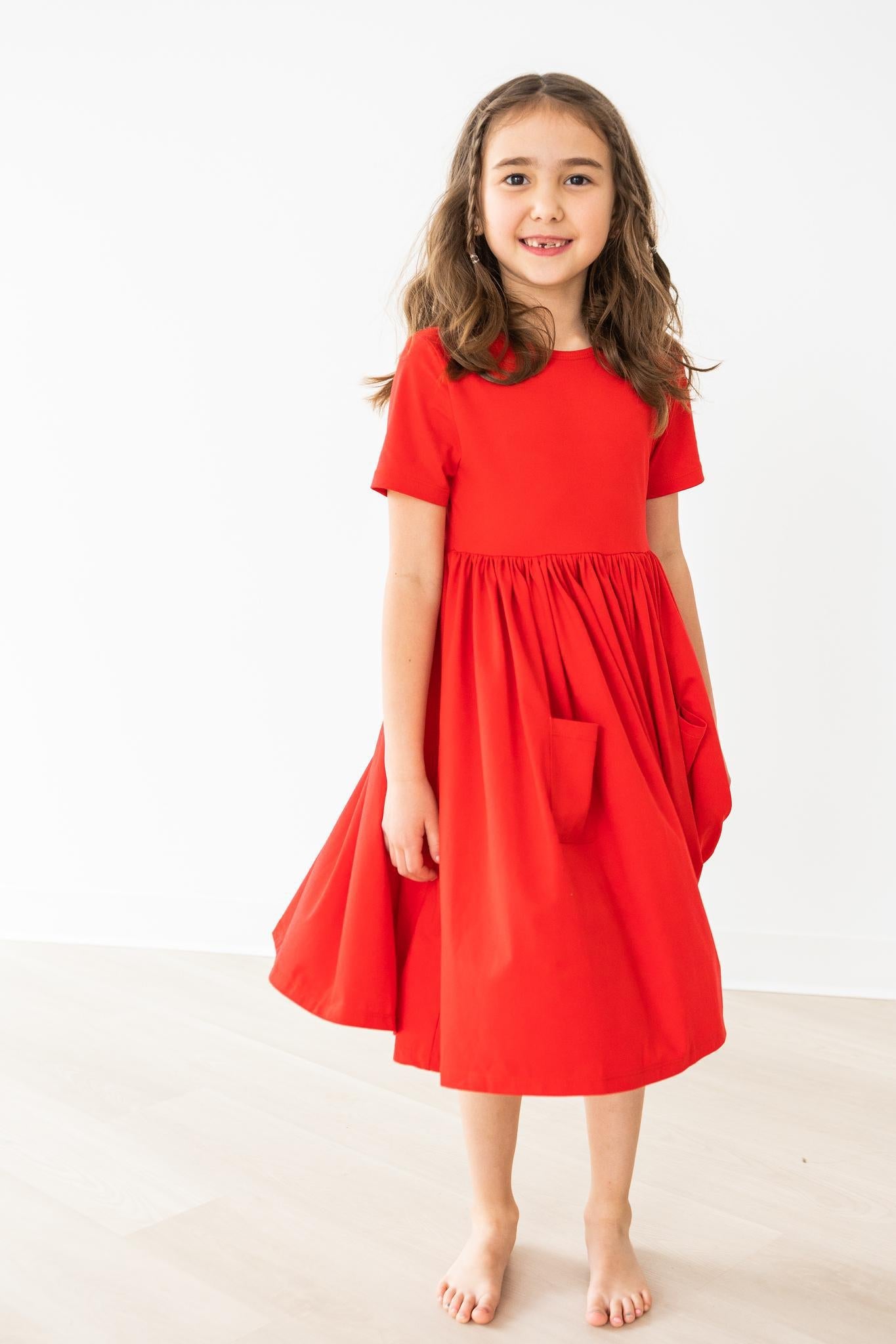 Red S/S Pocket Twirl Dress