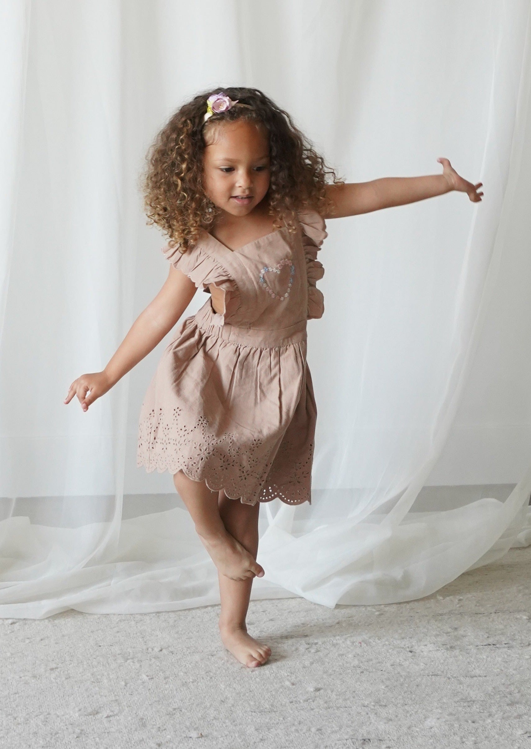 Baby Corduroy Cotton Anglaise Dress - Wistful Mauve