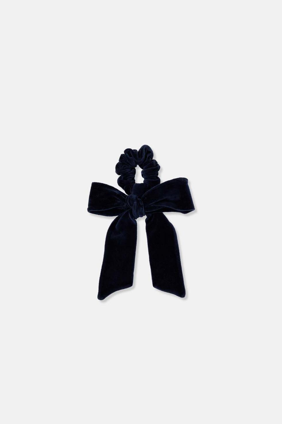 Bow organic velour scrunchie - Navy