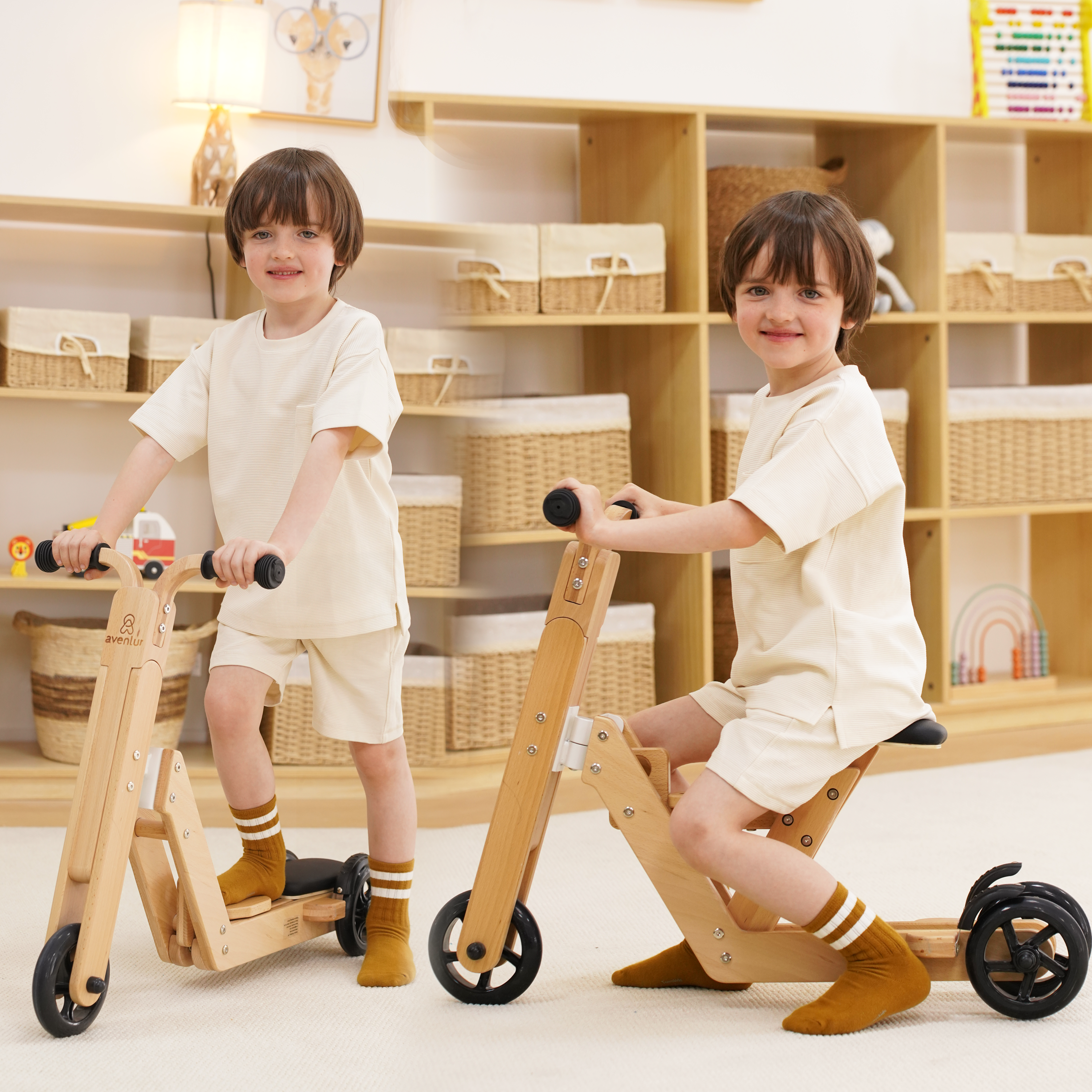 Juneberry 2-in-1 Wooden Scooter & Ride-On Toy for Toddlers