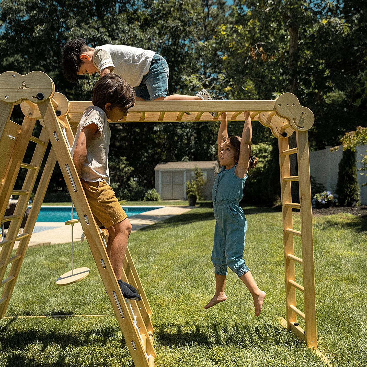 Chestnut - Outdoor and Indoor 8-in-1 Jungle Gym for Toddlers Playset Outdoor Avenlur.com   