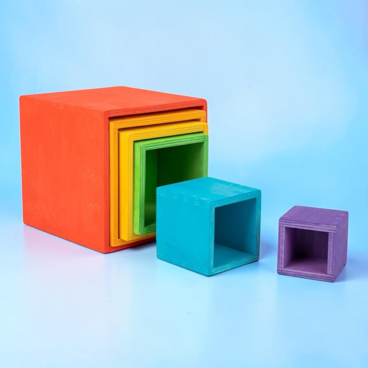 **Pre-order (Ships in 2-3 Weeks)**6-Piece Basswood Wooden Rainbow Nesting Box Set | Painted & Hand-Stained Finishes | Montessori Stacking Toy