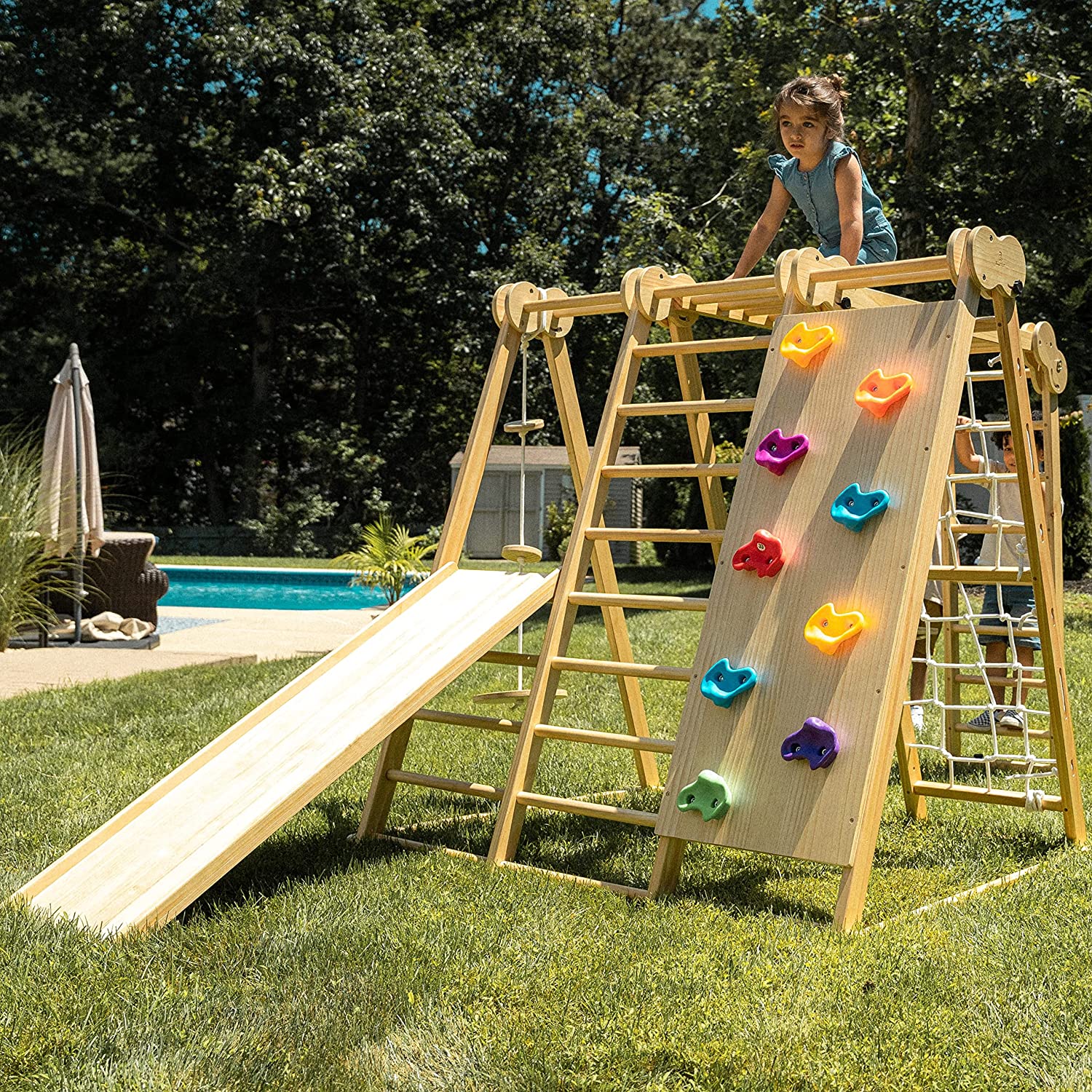 Chestnut - Outdoor and Indoor 8-in-1 Jungle Gym for Toddlers Playset Outdoor Avenlur.com   