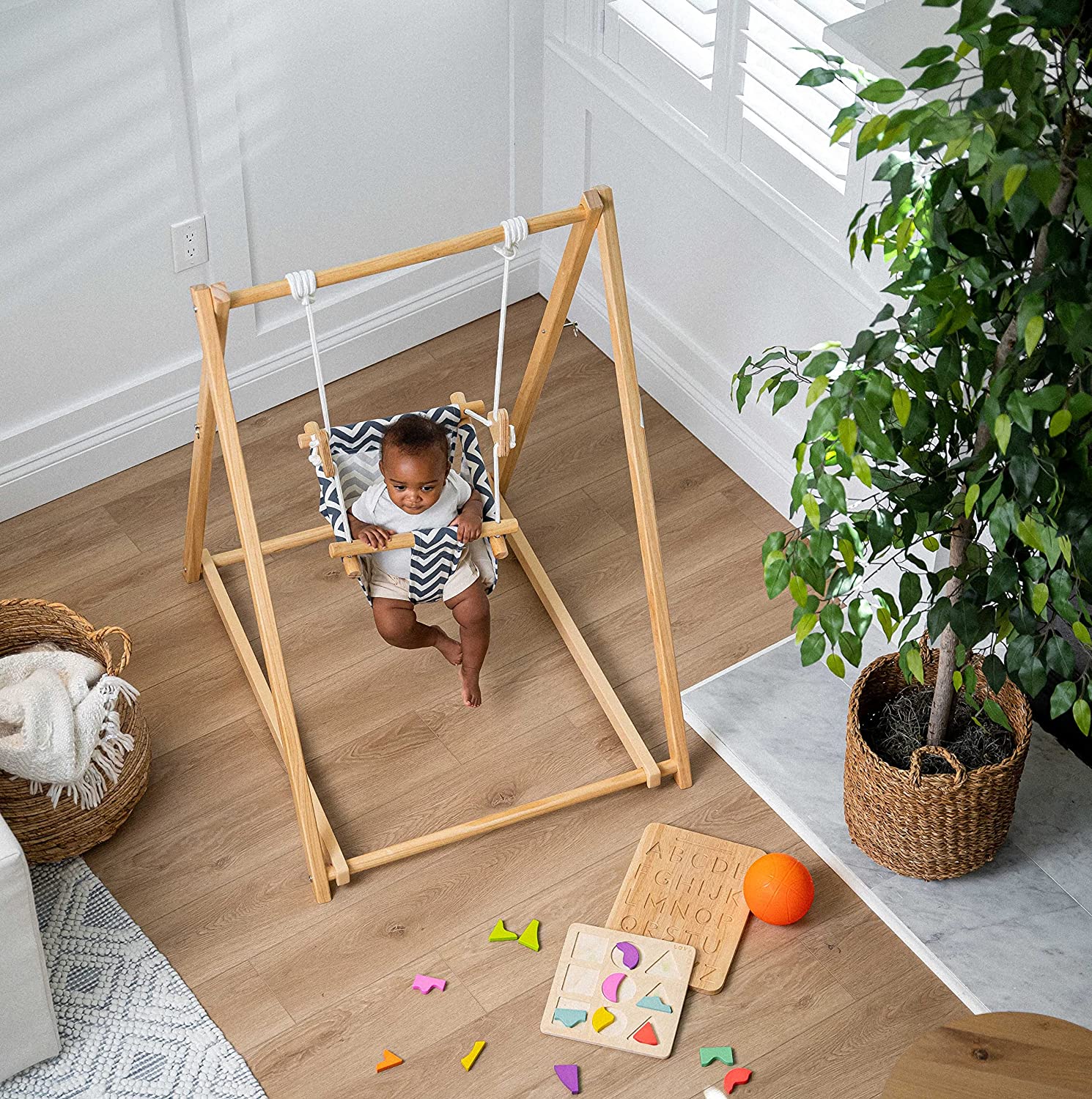 Spruce - Baby and Toddler Foldable Wooden Swing Set Indoor Avenlur.com   