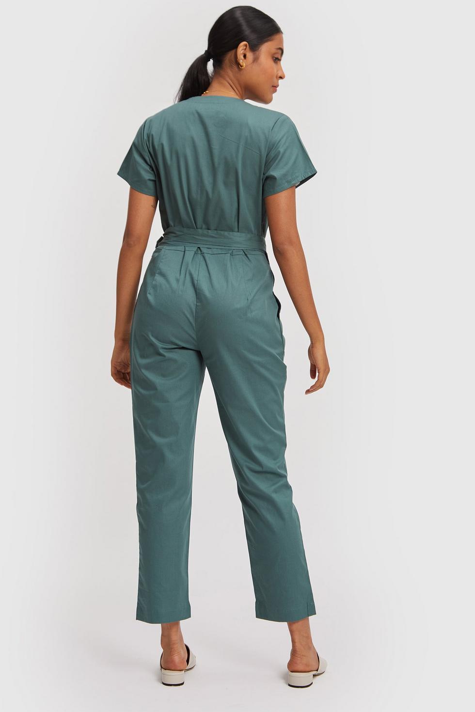 Cropped Wrap Jumpsuit - Poplin Green