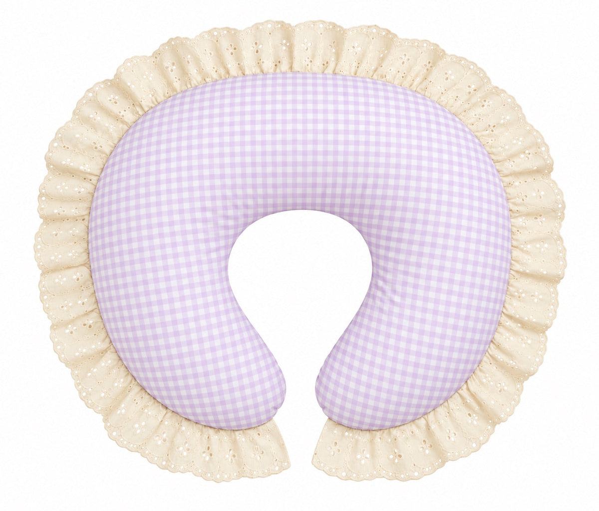 Gingham Ivory Eyelet Ruffle Original Nursing Pillow Cover