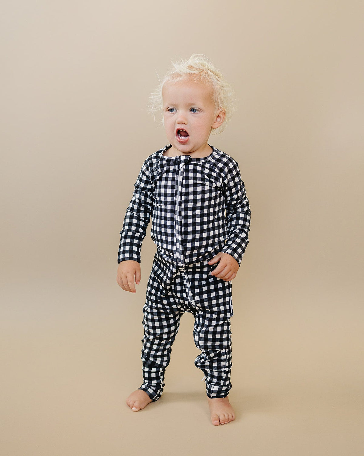 Bamboo Zip Romper | Black Gingham
