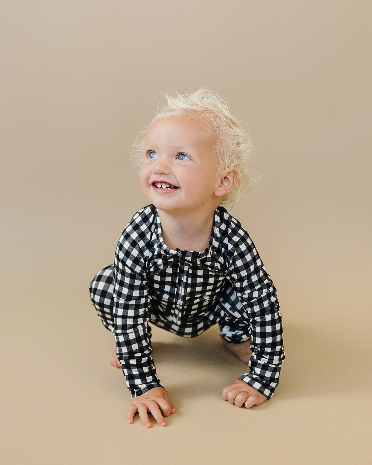 Bamboo Zip Romper | Black Gingham