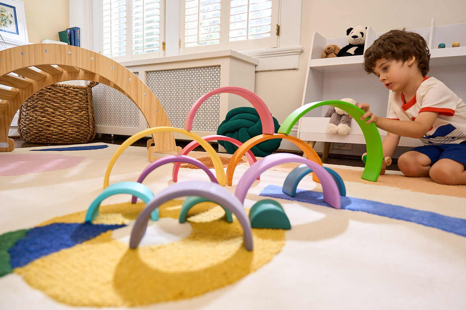 Wooden Rainbow Stacker Blocks Indoor Avenlur.com   