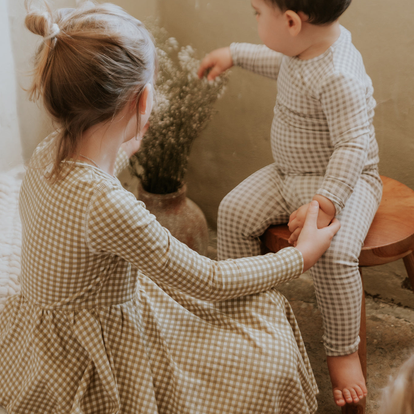 The Printed Long Sleeve Dress - Golden Gingham