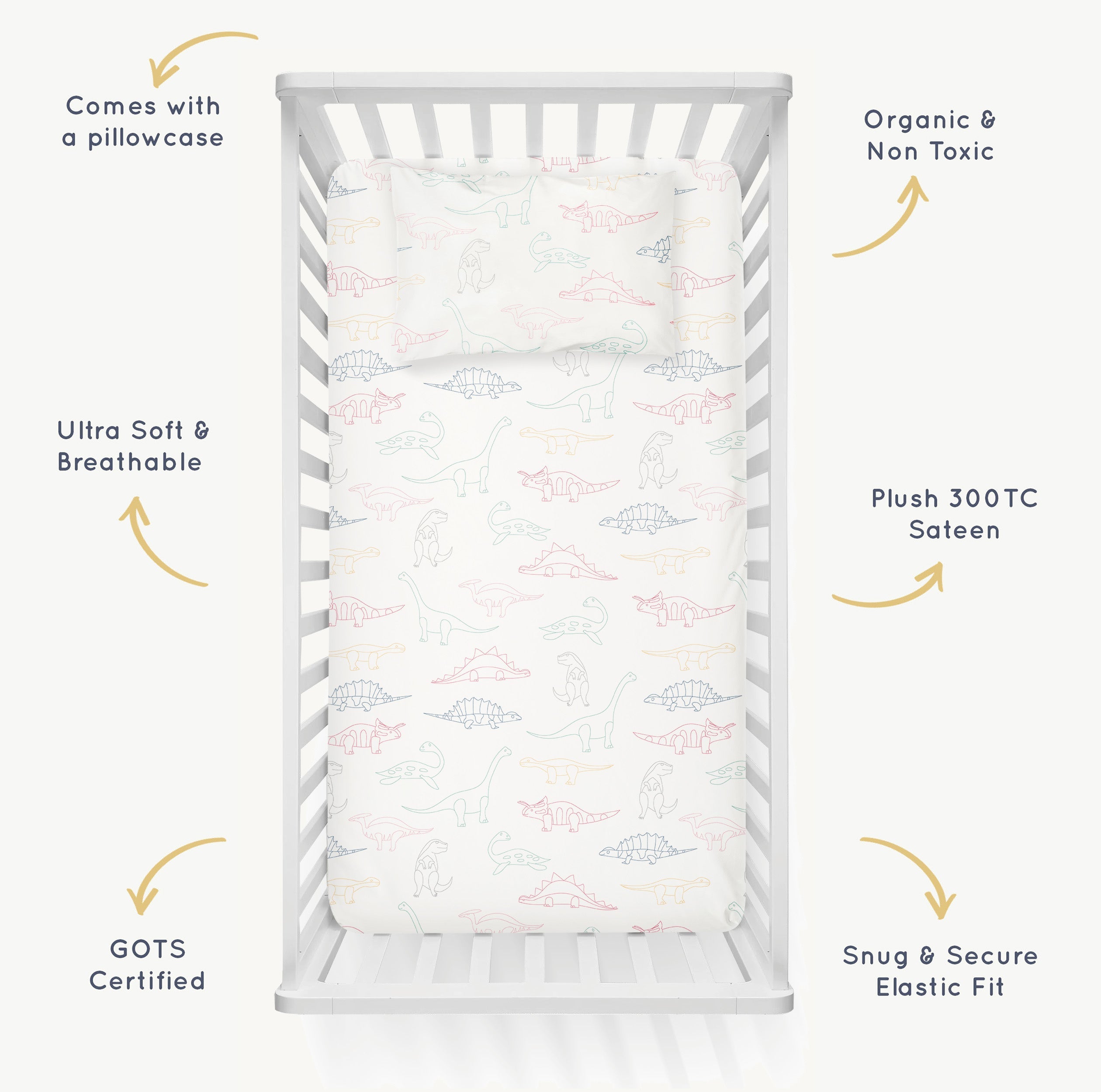 Organic Crib Sheet - Dino Park Crib Sheet Makemake Organics   