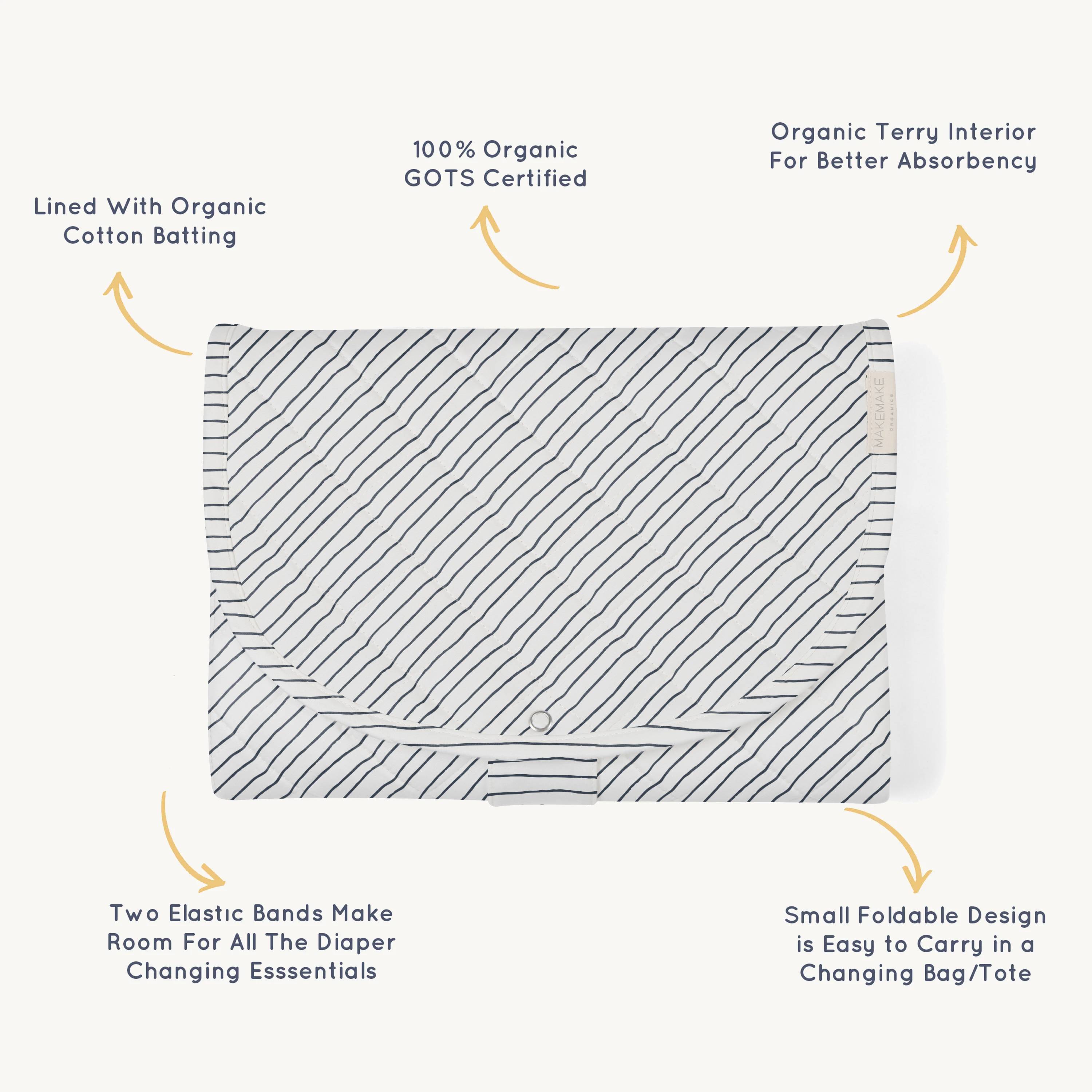Organic Cotton Portable Changing Mat - Cobi Blue Stripes