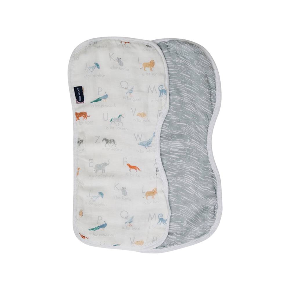 Animal Alphabet + Grey Crayon Oh So Soft Muslin Burp Cloths Set Burp Cloths Bebe au Lait   