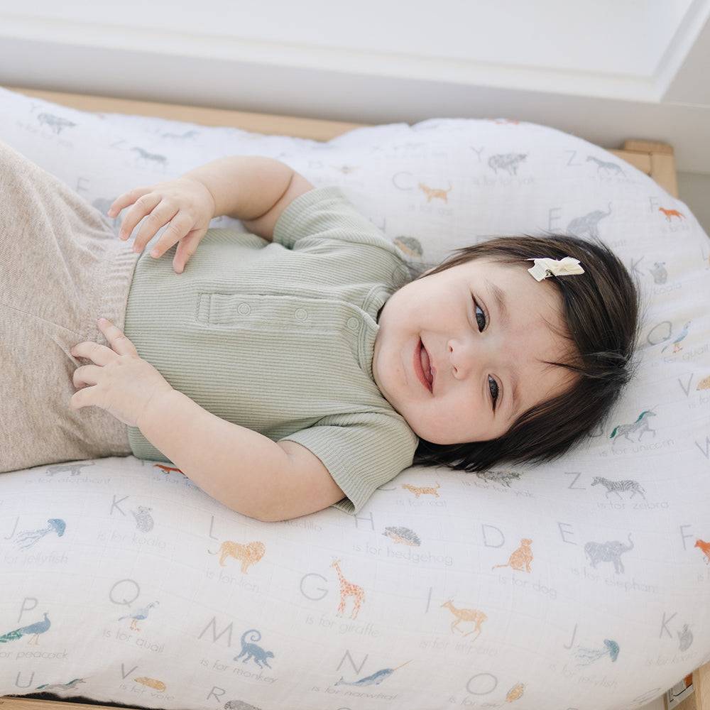 Animal Alphabet Oh So Soft Muslin Changing Pad Cover Changing Pad Cover Bebe au Lait   