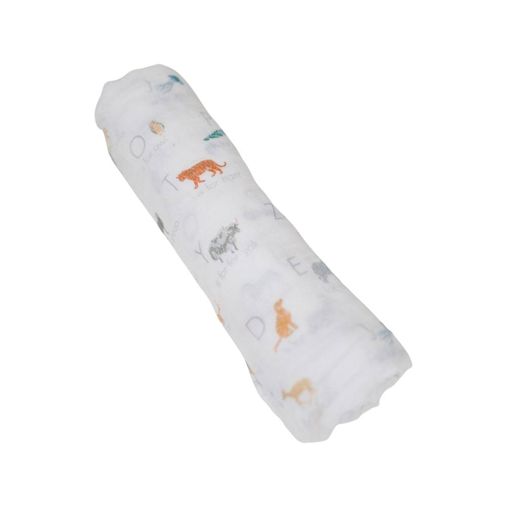 Muslin Swaddle Blanket Oh So Soft Animal Alphabet Swaddle Blanket Bebe au Lait   