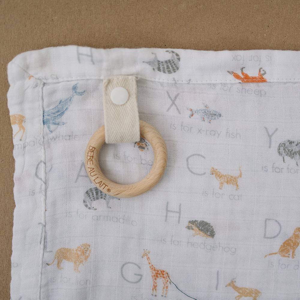 Animal Alphabet Oh So Soft Muslin Teether Blanket Teether Blanket Bebe au Lait   