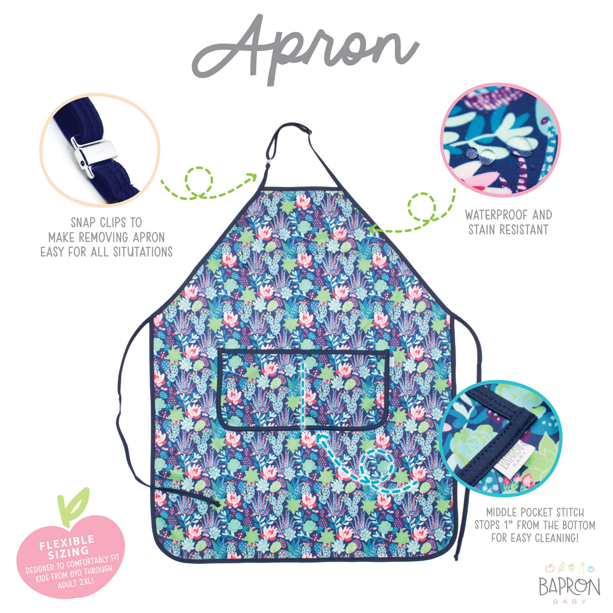 Desert Floral Apron - fits sizes youth small through adult 2XL