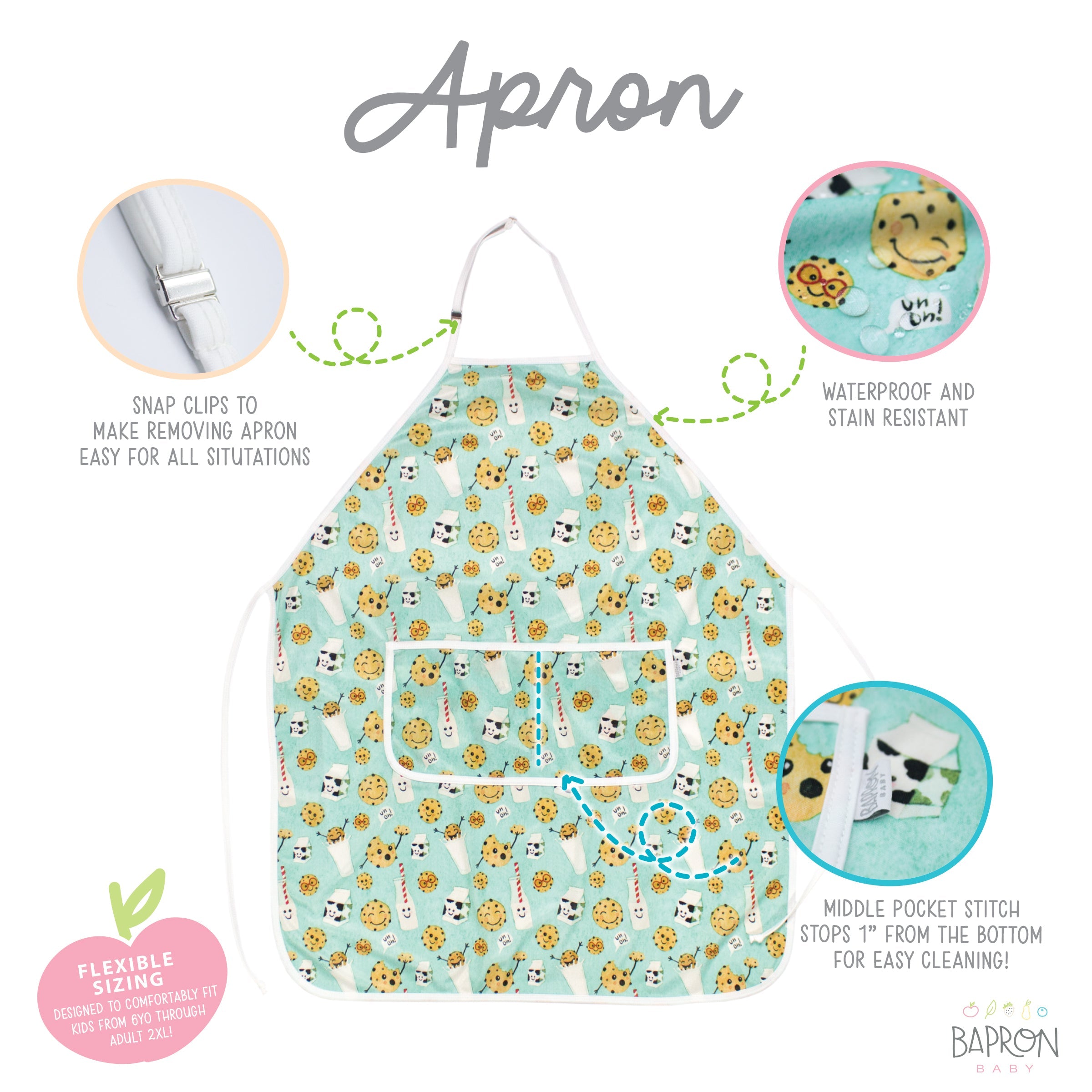 Cookies & Milk Apron - fits sizes youth small through adult 2XL  BapronBaby   