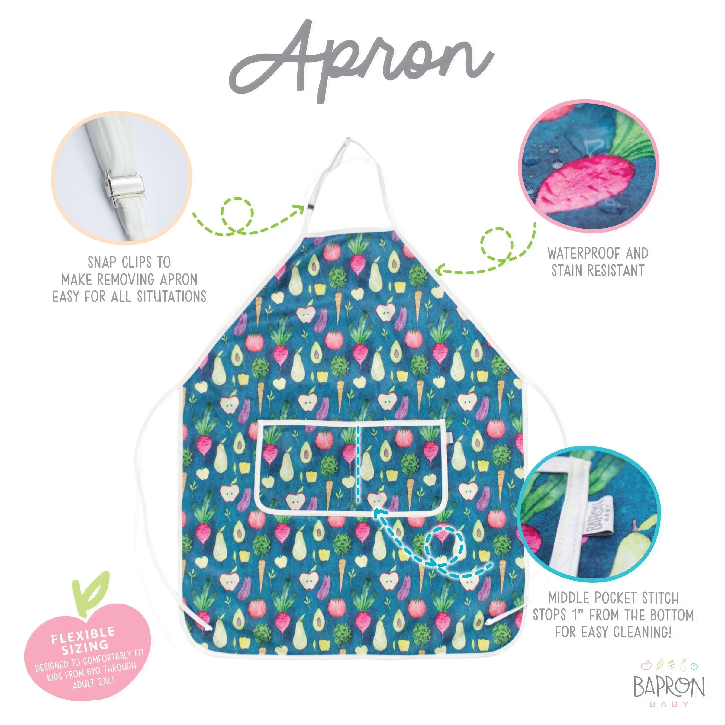 Organic Produce Apron - fits sizes youth small through adult 2XL  BapronBaby   