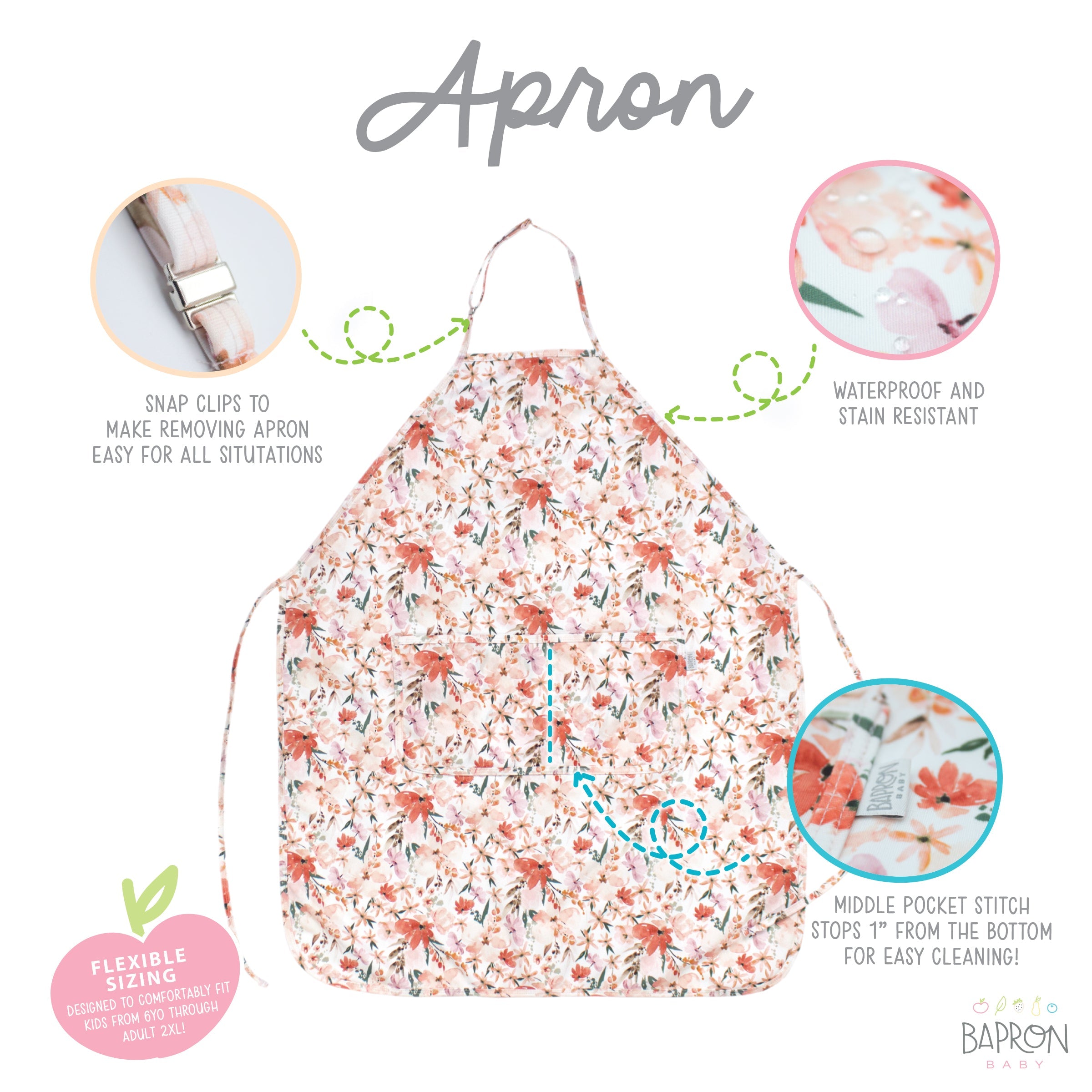 Peachy Dreams Apron - fits sizes youth small through adult 2XL  BapronBaby   