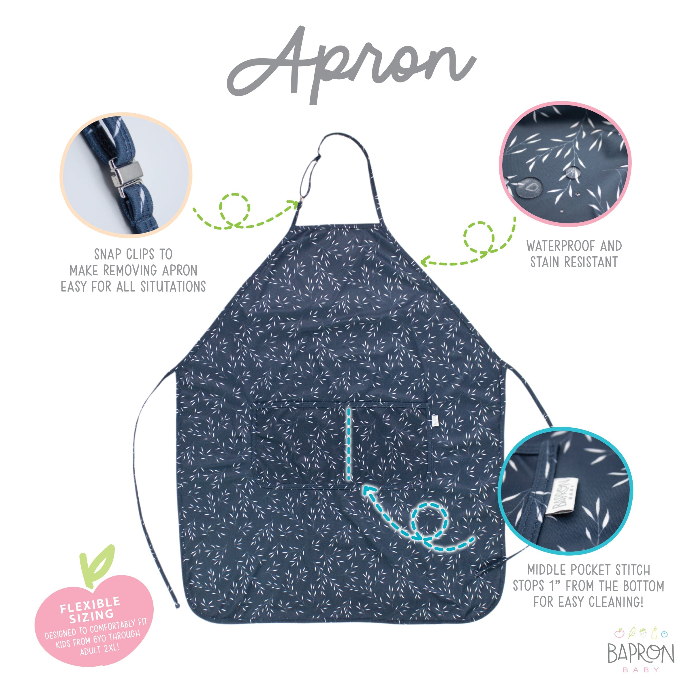 Willow Apron - fits sizes youth small through adult 2XL  BapronBaby   