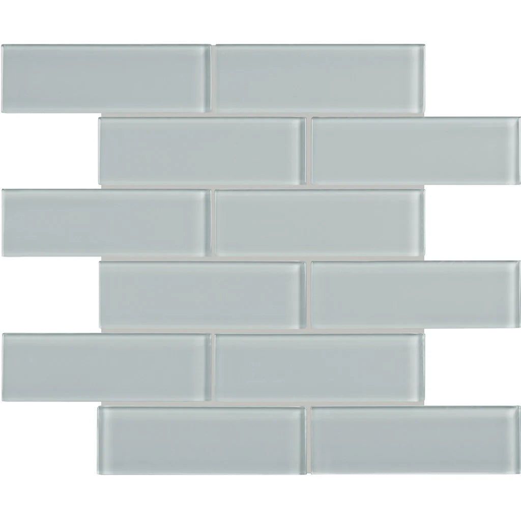 Cloud 2"x6" Brick on 11.75"x11.75" Mesh Glass Mosaic Tile Element Series - Aquatica Collection