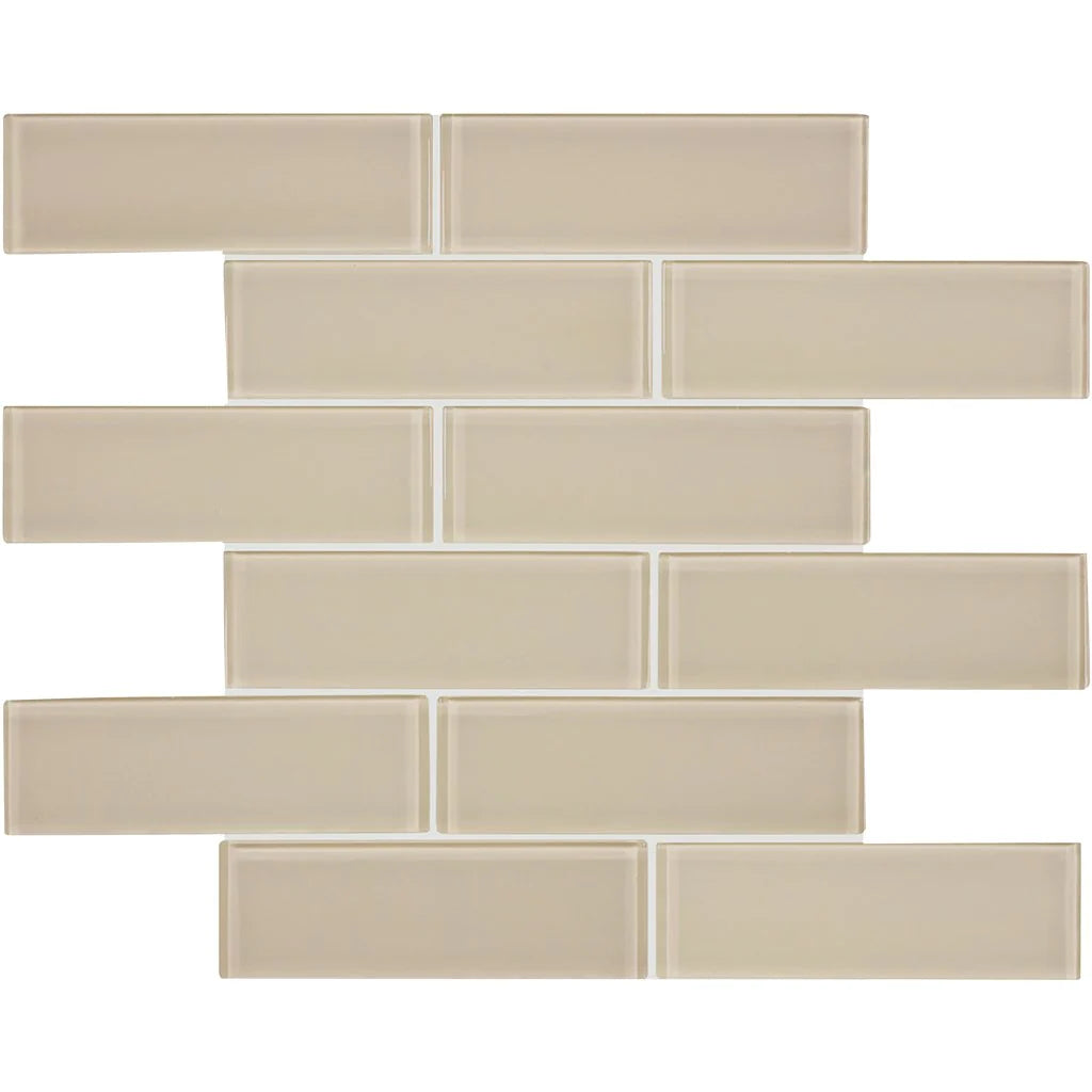 Earth 2"x6" Brick on 11.75"x11.75" Mesh Glass Mosaic Tile Element Series - Aquatica Collection