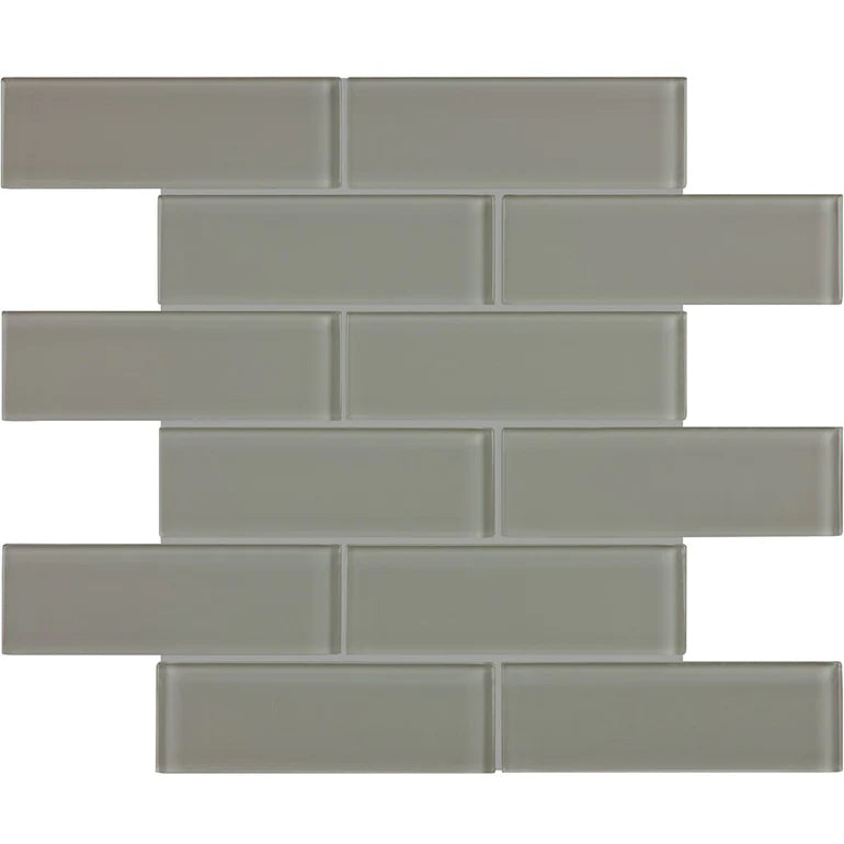 Smoke 2"x6" Brick on 11.75"x11.75" Mesh Glass Mosaic Tile Element Series - Aquatica Collection
